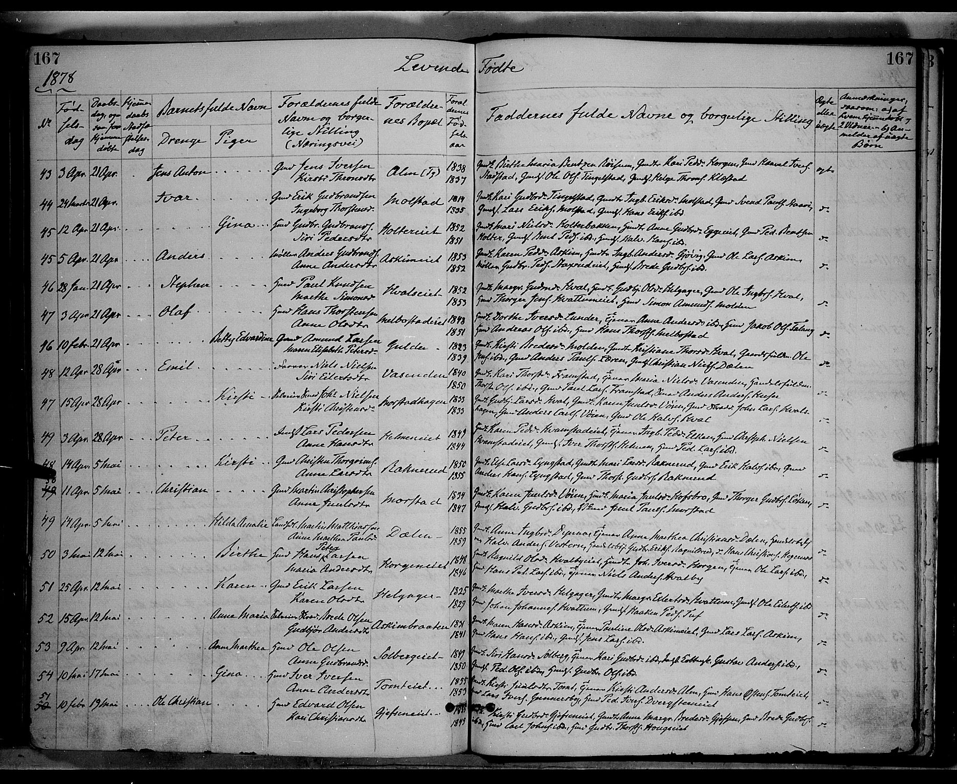 Gran prestekontor, AV/SAH-PREST-112/H/Ha/Haa/L0013: Ministerialbok nr. 13, 1875-1879, s. 167