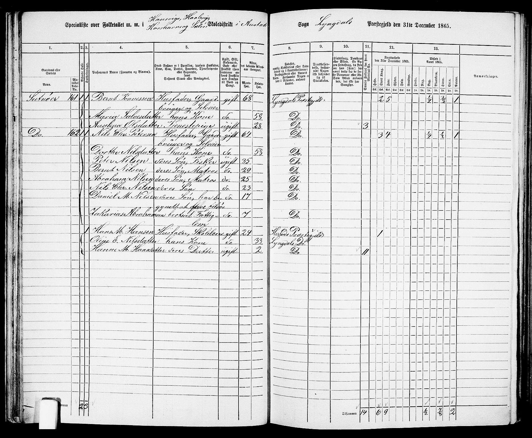 RA, Folketelling 1865 for 1032P Lyngdal prestegjeld, 1865, s. 40