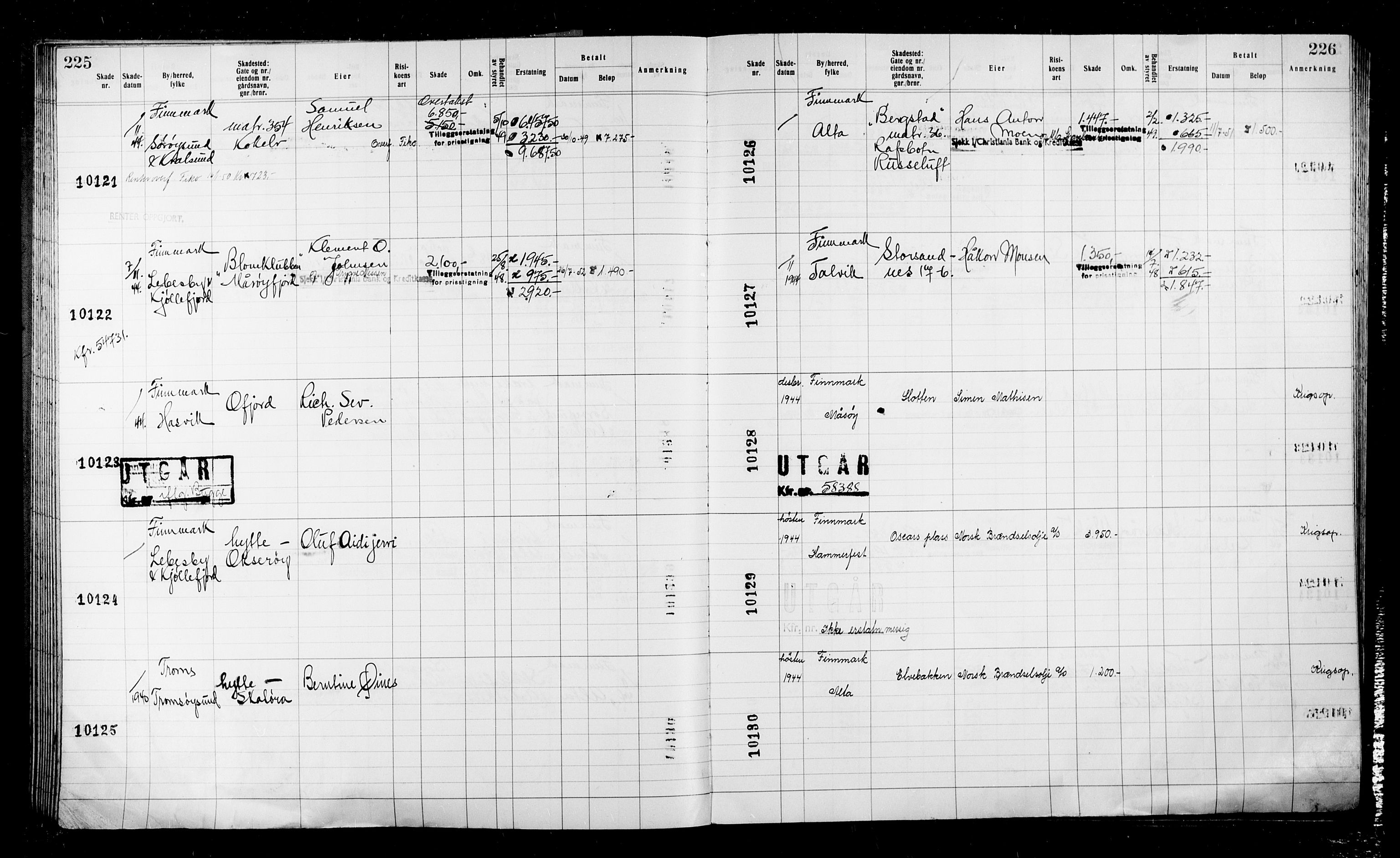 Krigsskadetrygdene for bygninger og løsøre, RA/S-1548/V/L0043: Bygning, ikke trygdet., 1940-1945, s. 225-226