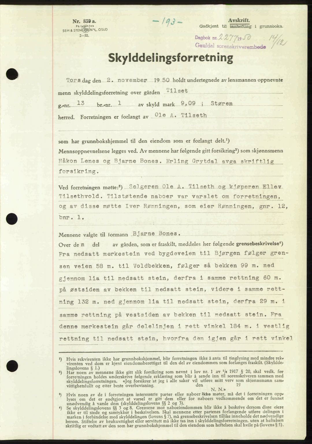 Gauldal sorenskriveri, SAT/A-0014/1/2/2C: Pantebok nr. A11, 1950-1950, Dagboknr: 2277/1950