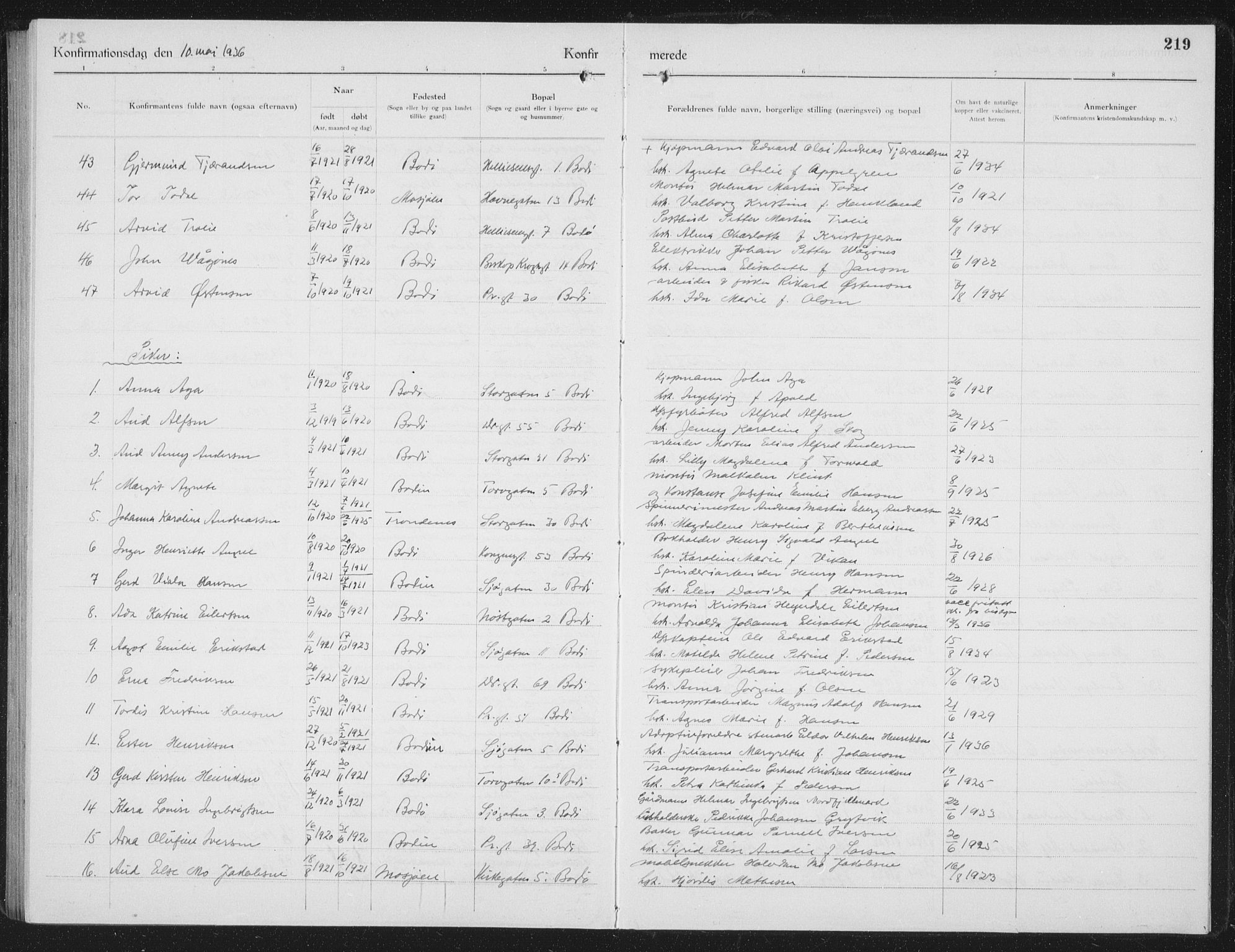 Ministerialprotokoller, klokkerbøker og fødselsregistre - Nordland, AV/SAT-A-1459/801/L0037: Klokkerbok nr. 801C12, 1921-1937, s. 219