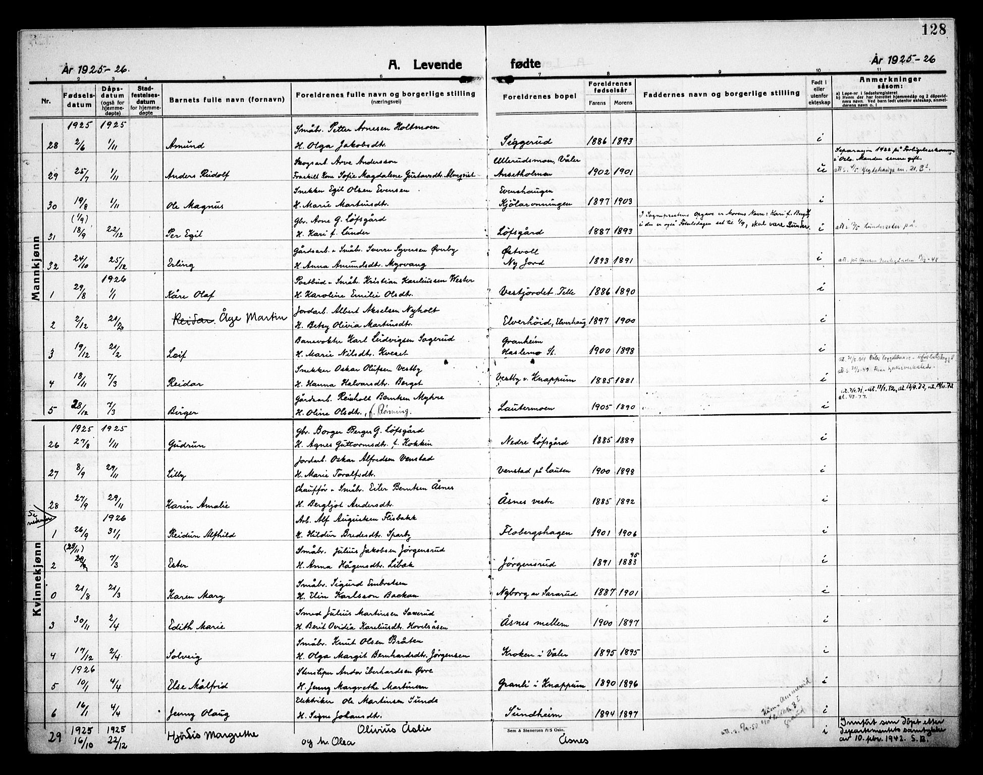 Åsnes prestekontor, SAH/PREST-042/H/Ha/Haa/L0000C: Ministerialbok nr. 0A, 1890-1929, s. 128