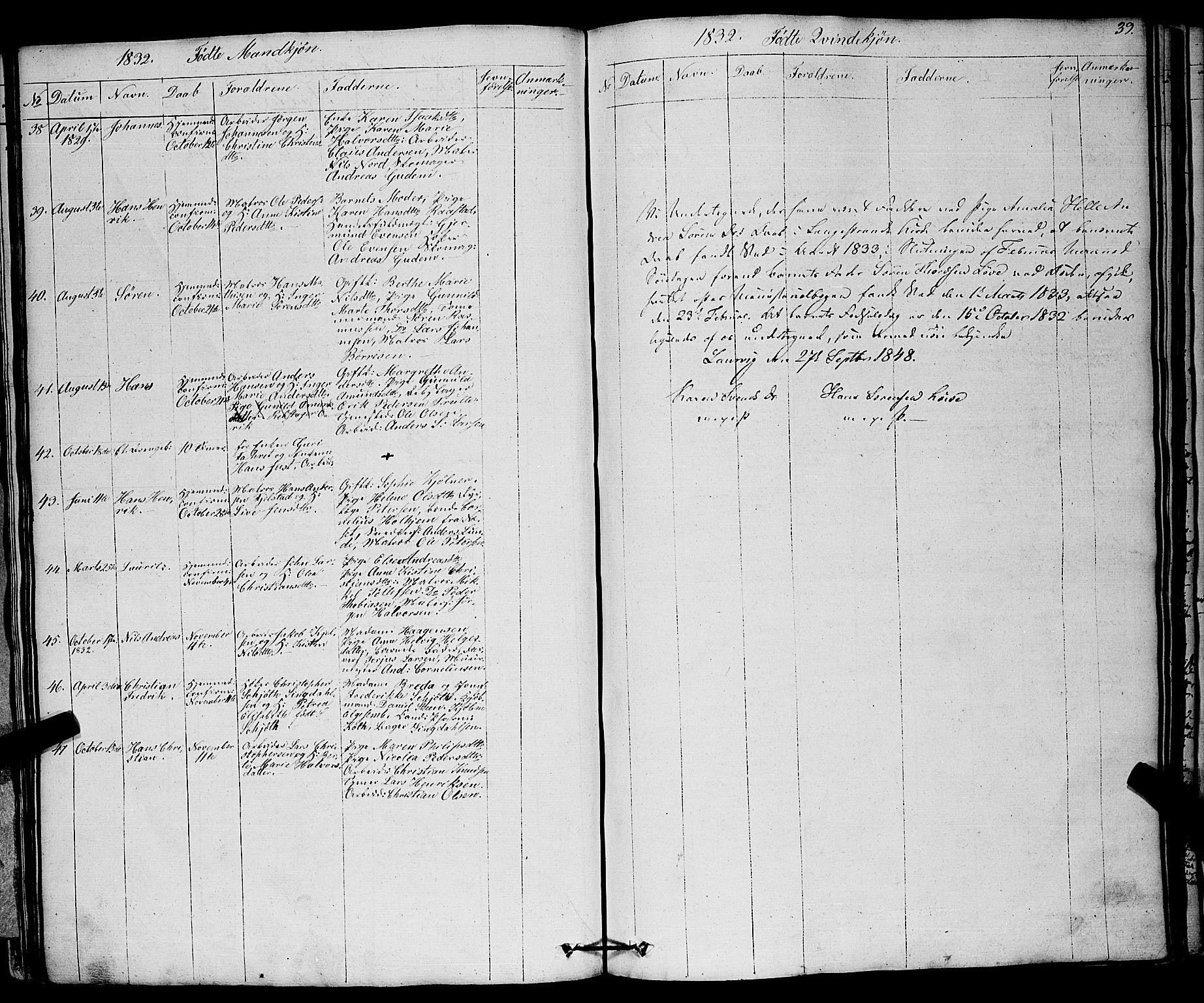 Larvik kirkebøker, AV/SAKO-A-352/F/Fa/L0002: Ministerialbok nr. I 2, 1825-1847, s. 39