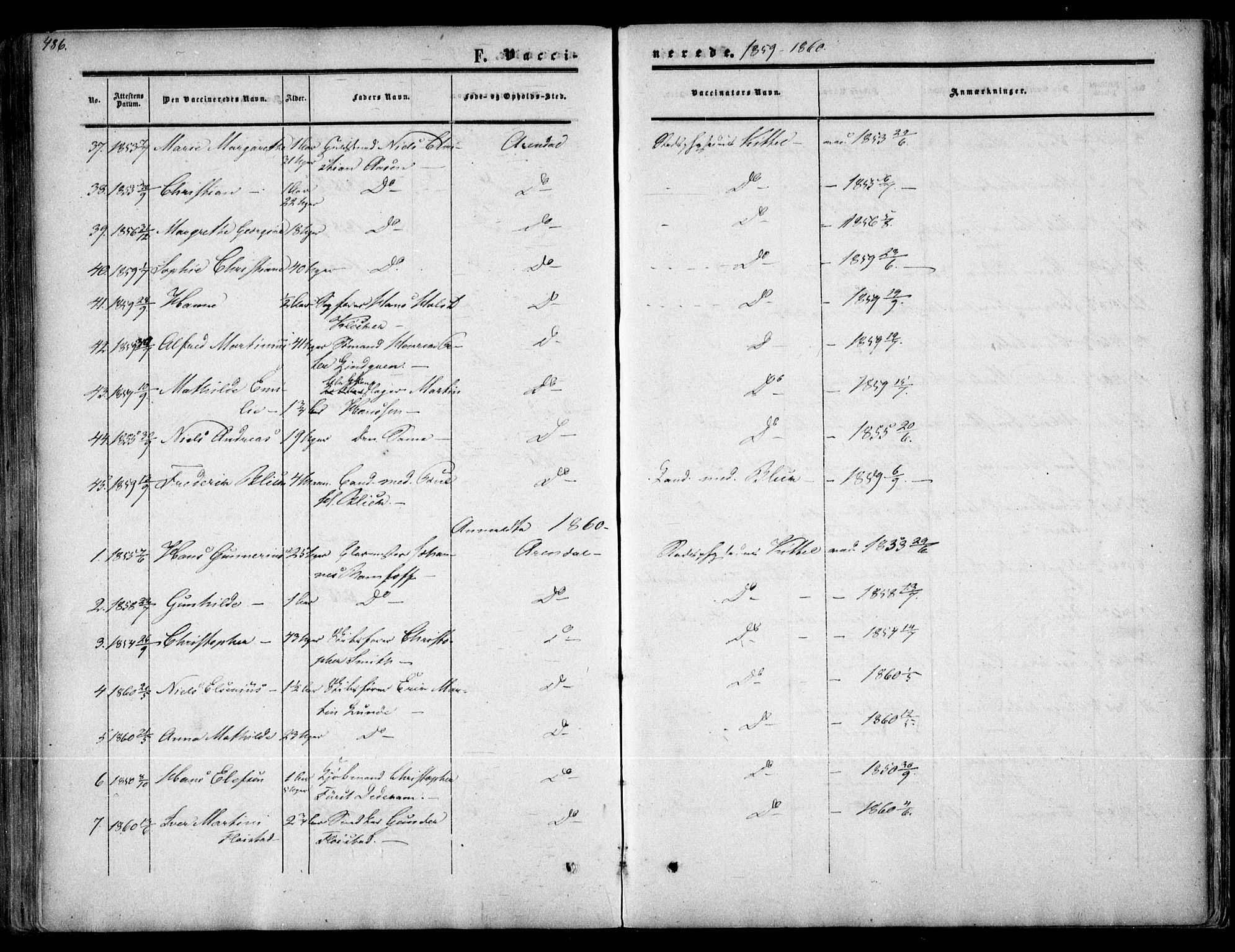 Arendal sokneprestkontor, Trefoldighet, AV/SAK-1111-0040/F/Fa/L0006: Ministerialbok nr. A 6, 1855-1868, s. 486