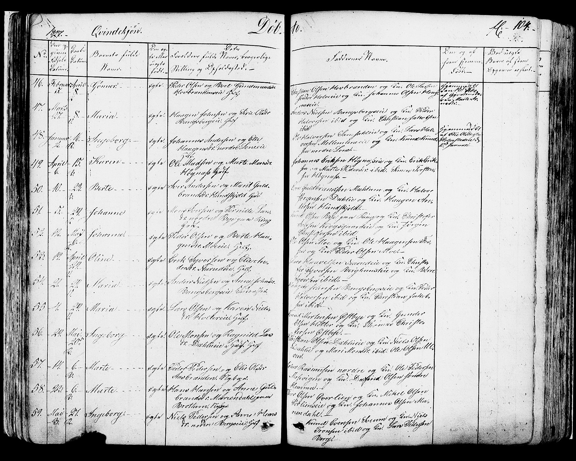 Ringsaker prestekontor, AV/SAH-PREST-014/K/Ka/L0007: Ministerialbok nr. 7A, 1826-1837, s. 104