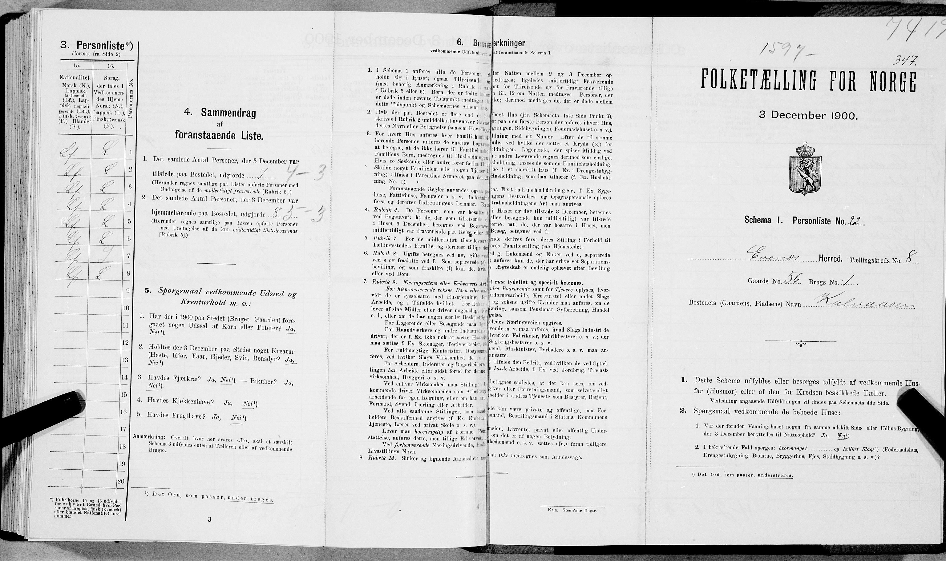 SAT, Folketelling 1900 for 1853 Evenes herred, 1900, s. 693