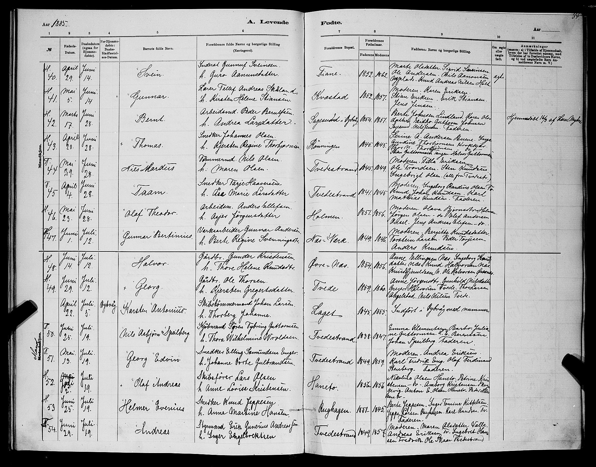 Holt sokneprestkontor, AV/SAK-1111-0021/F/Fb/L0010: Klokkerbok nr. B 10, 1883-1896, s. 35