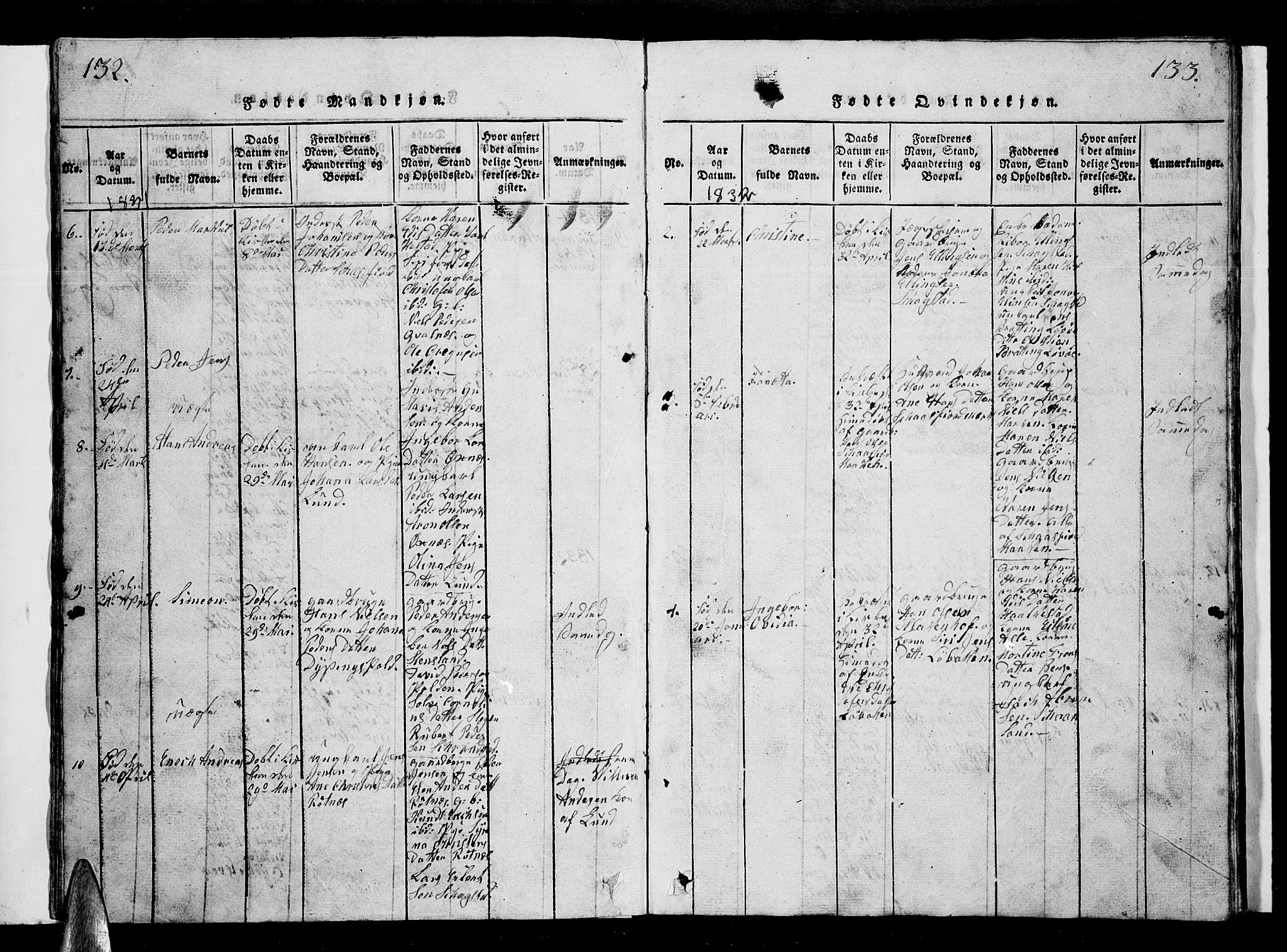 Ministerialprotokoller, klokkerbøker og fødselsregistre - Nordland, AV/SAT-A-1459/855/L0812: Klokkerbok nr. 855C01, 1821-1838, s. 132-133