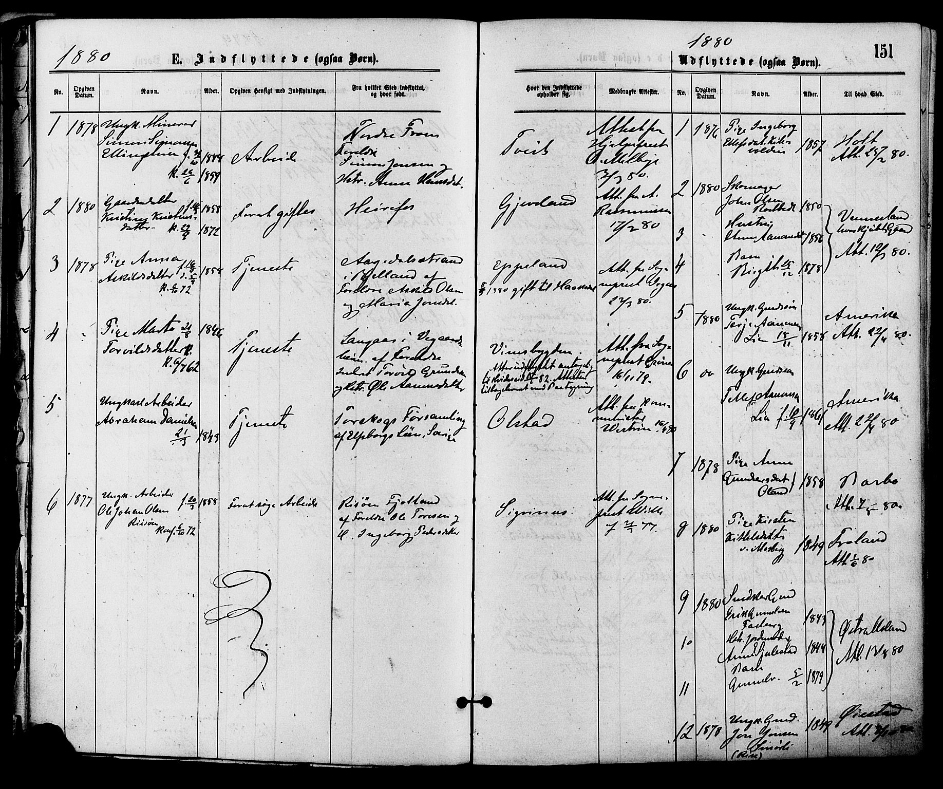 Åmli sokneprestkontor, SAK/1111-0050/F/Fa/Fac/L0009: Ministerialbok nr. A 9 /1, 1869-1884, s. 151