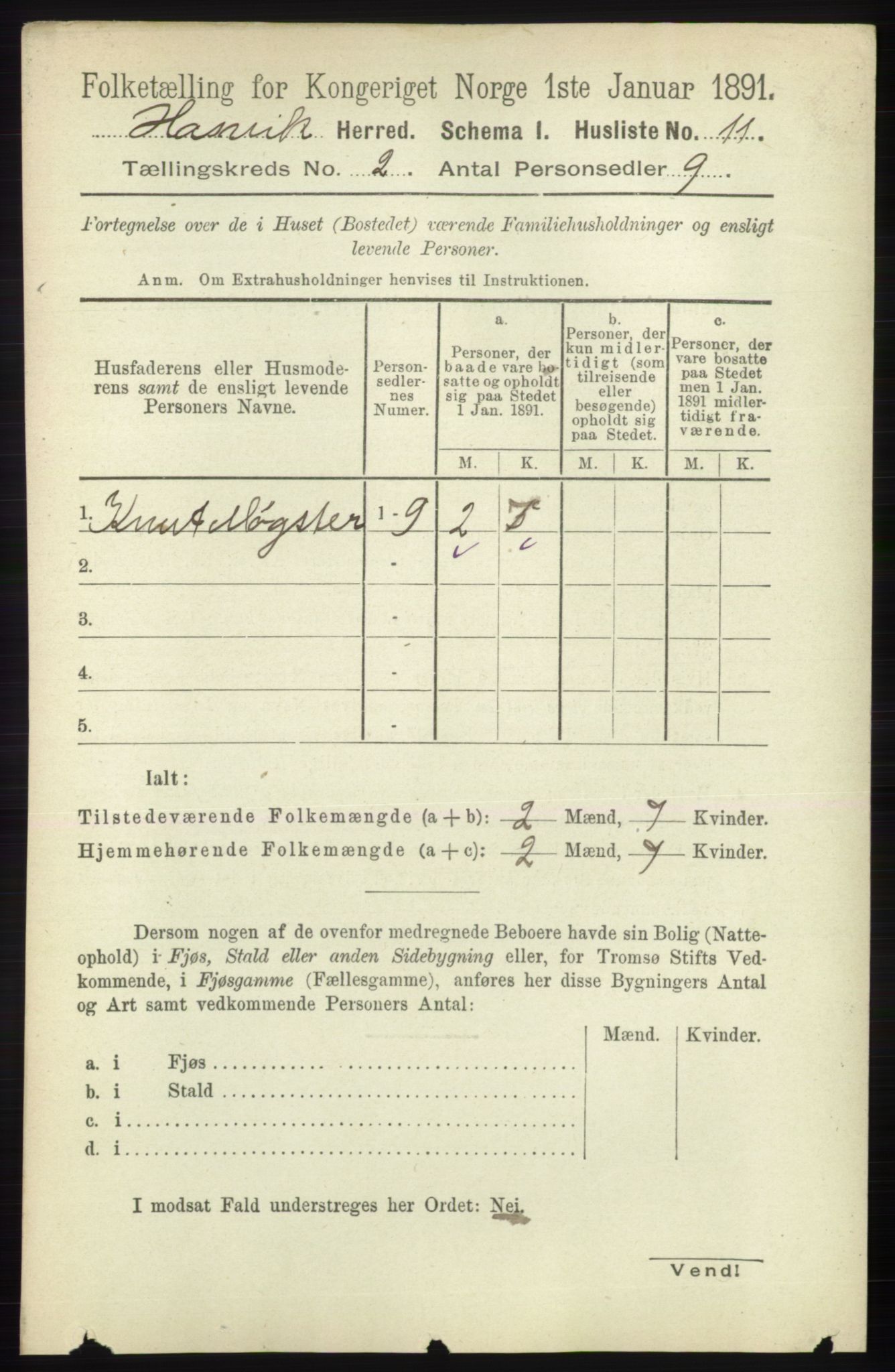 RA, Folketelling 1891 for 2015 Hasvik herred, 1891, s. 271