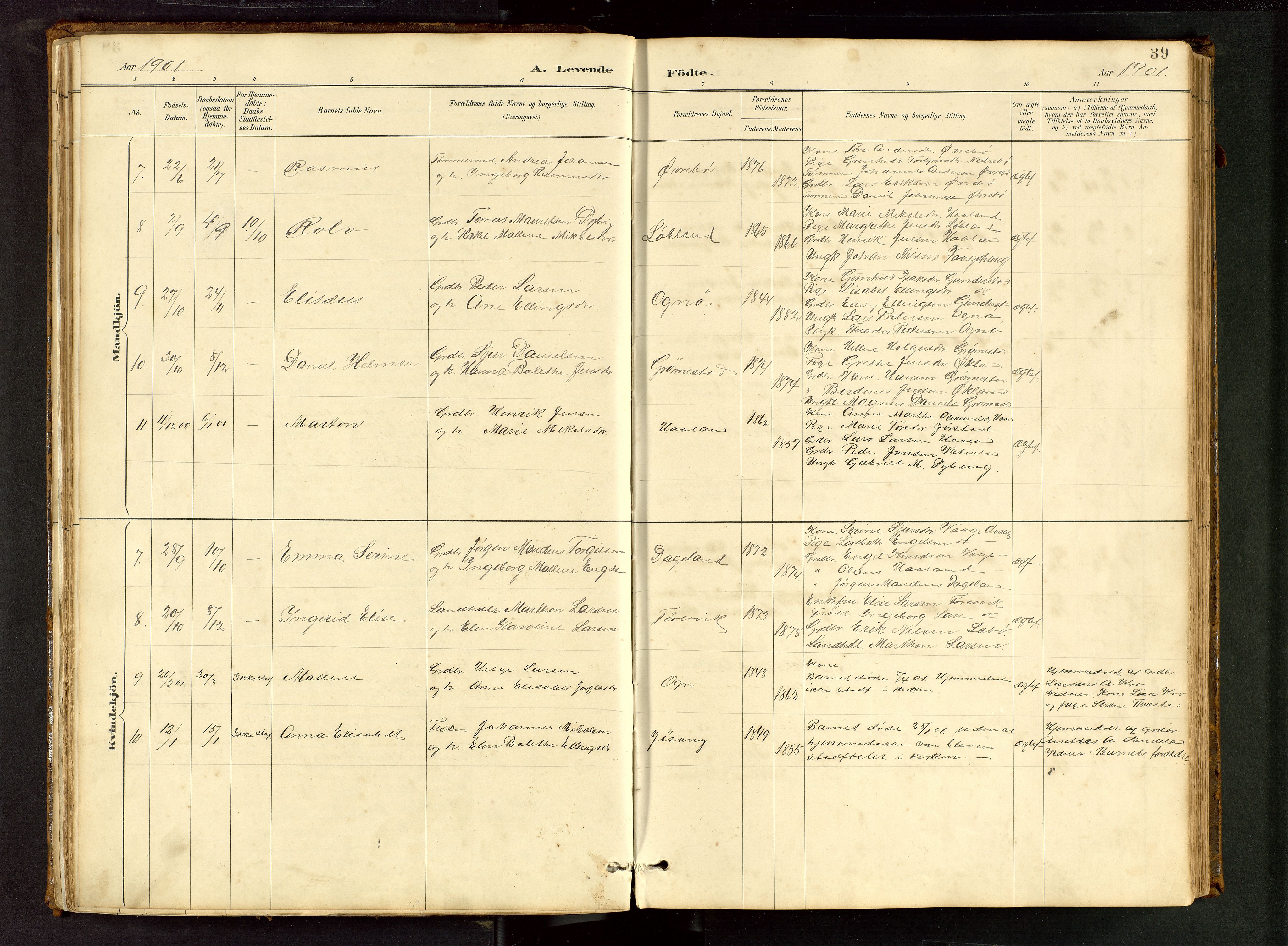 Tysvær sokneprestkontor, AV/SAST-A -101864/H/Ha/Hab/L0005: Klokkerbok nr. B 5, 1887-1947, s. 39