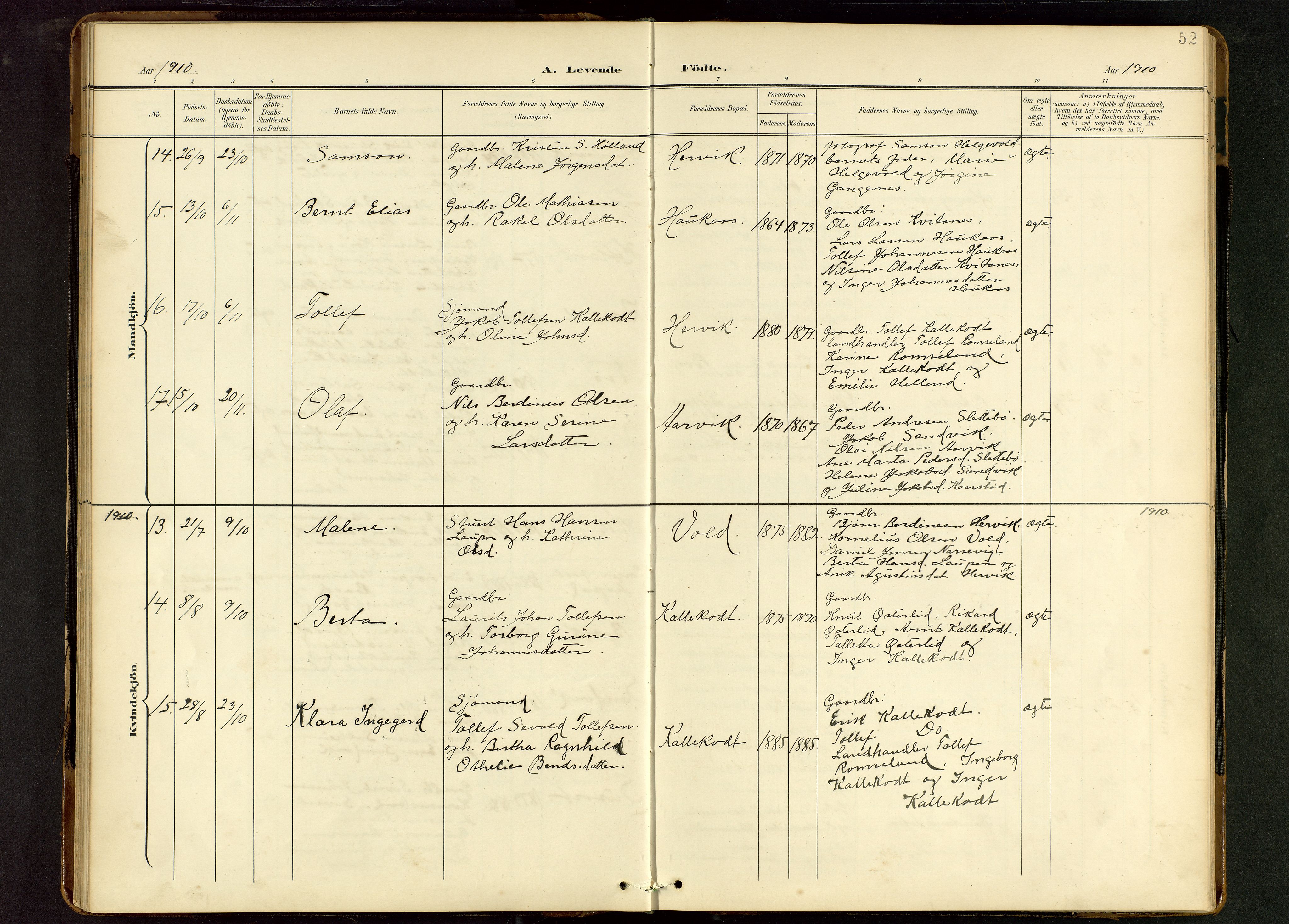 Tysvær sokneprestkontor, AV/SAST-A -101864/H/Ha/Hab/L0010: Klokkerbok nr. B 10, 1897-1912, s. 52