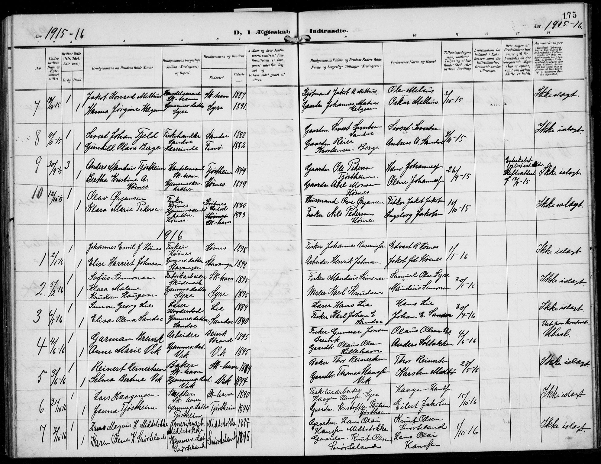 Skudenes sokneprestkontor, AV/SAST-A -101849/H/Ha/Hab/L0009: Klokkerbok nr. B 9, 1908-1936, s. 175