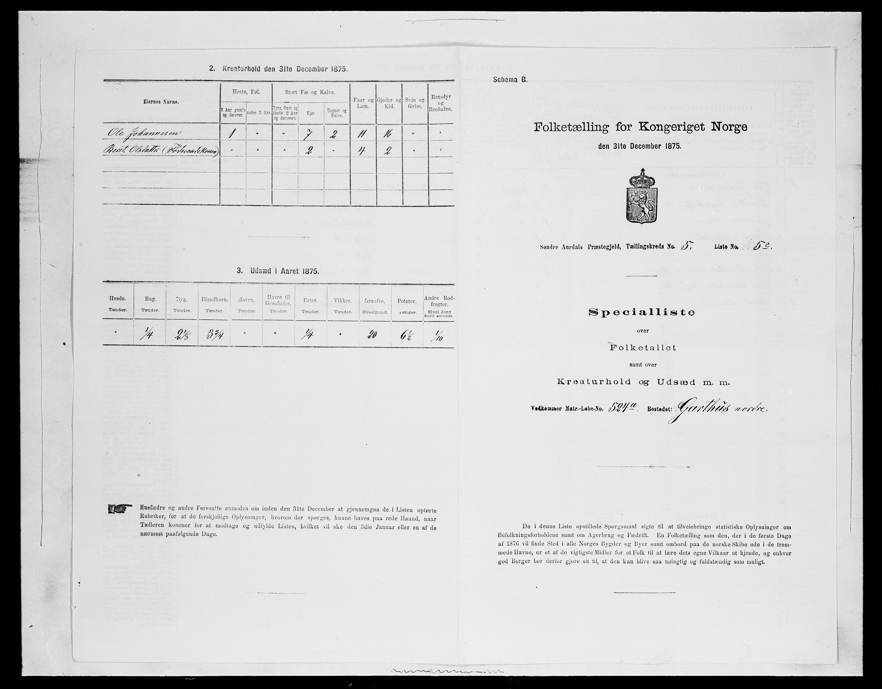 SAH, Folketelling 1875 for 0540P Sør-Aurdal prestegjeld, 1875, s. 954