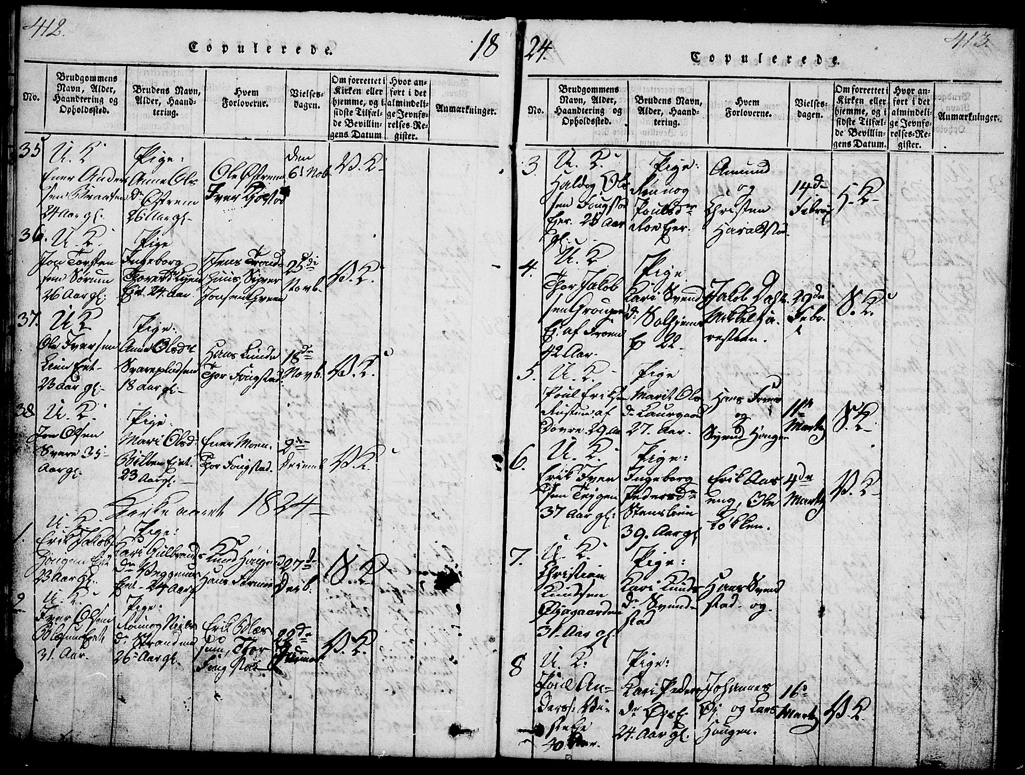Vågå prestekontor, AV/SAH-PREST-076/H/Ha/Haa/L0003: Ministerialbok nr. 3, 1815-1827, s. 412-413