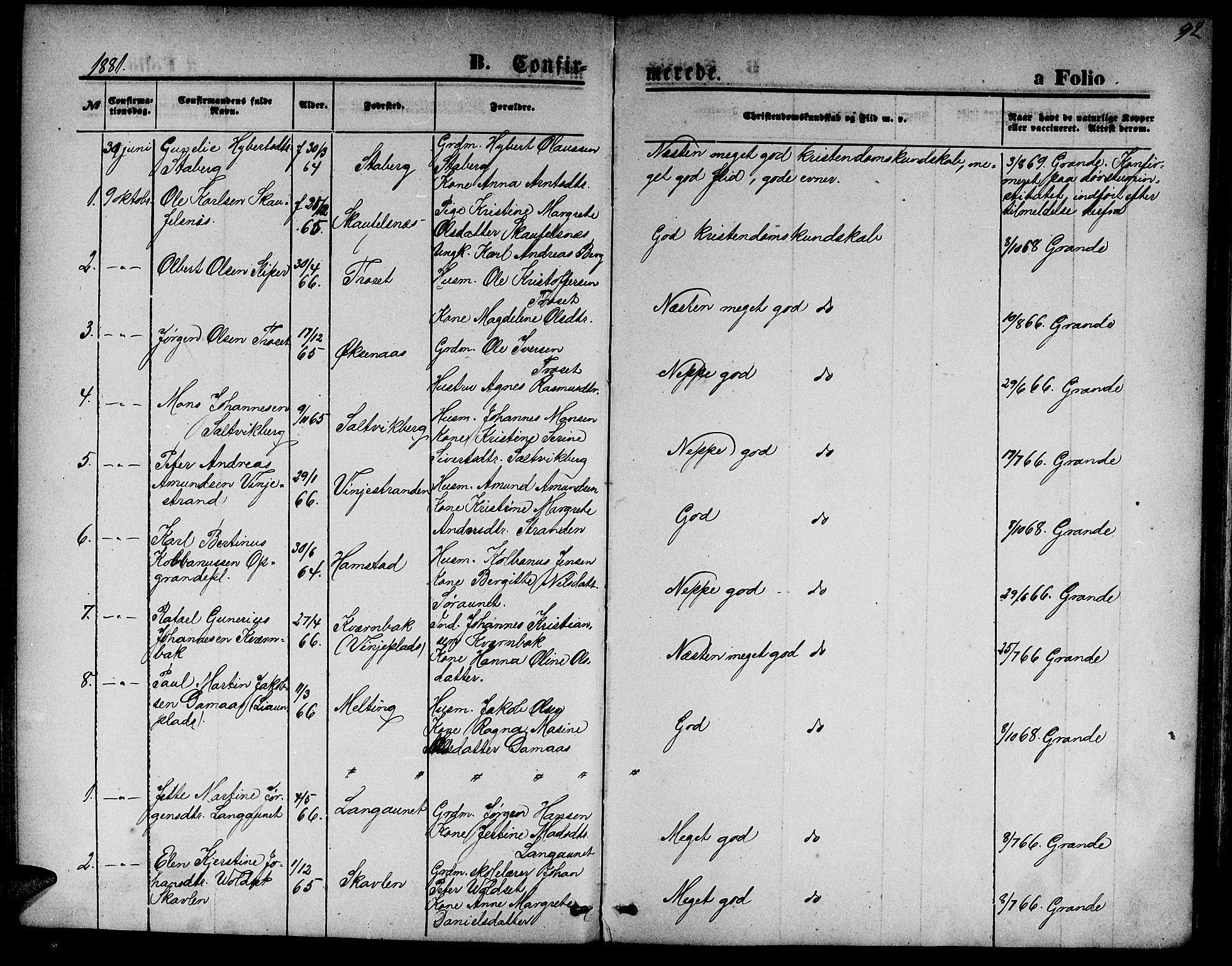 Ministerialprotokoller, klokkerbøker og fødselsregistre - Nord-Trøndelag, SAT/A-1458/733/L0326: Klokkerbok nr. 733C01, 1871-1887, s. 92