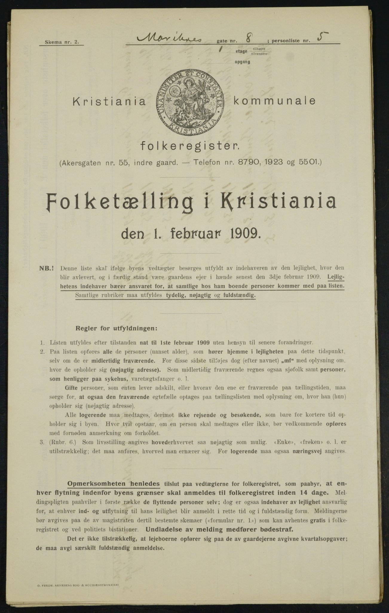 OBA, Kommunal folketelling 1.2.1909 for Kristiania kjøpstad, 1909, s. 54966