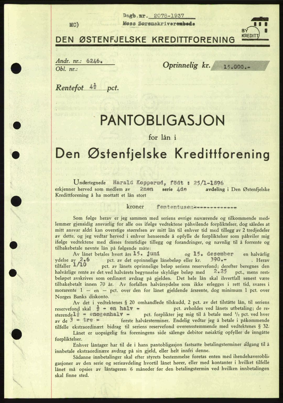 Moss sorenskriveri, SAO/A-10168: Pantebok nr. B4, 1937-1938, Dagboknr: 2078/1937
