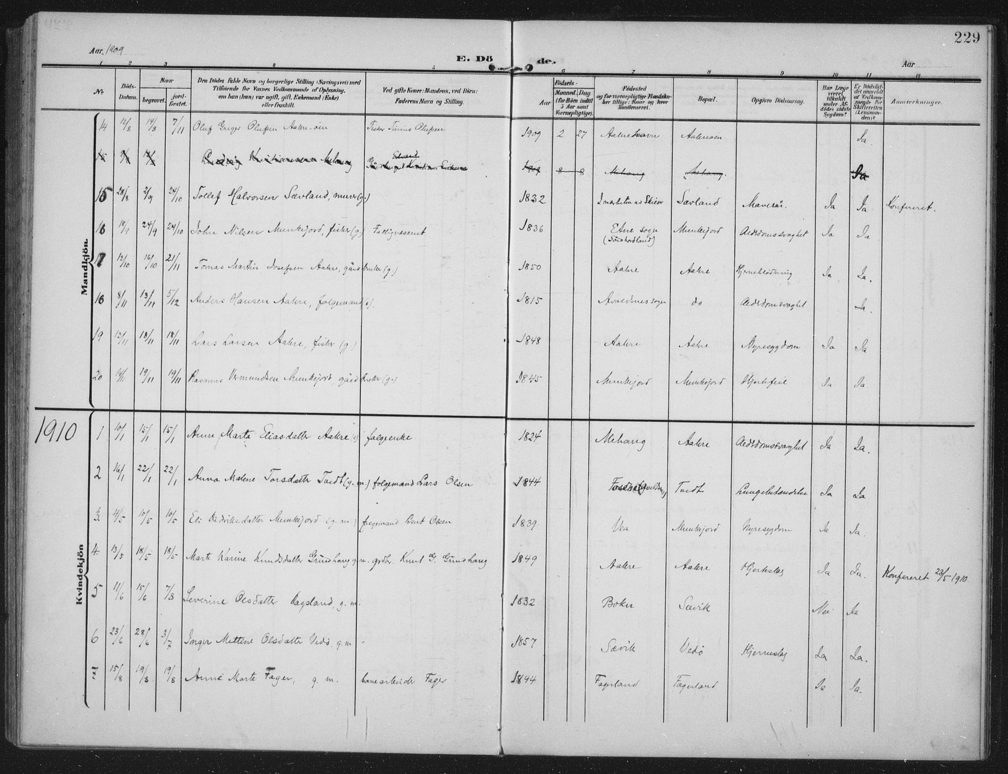 Kopervik sokneprestkontor, AV/SAST-A-101850/H/Ha/Haa/L0005: Ministerialbok nr. A 5, 1906-1924, s. 229