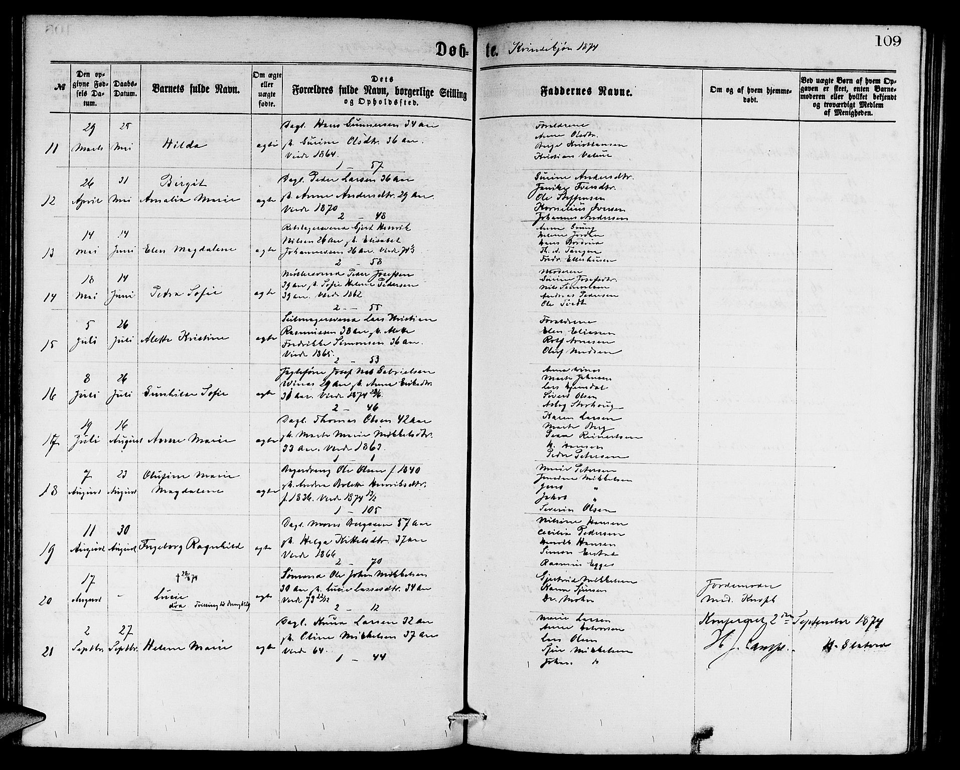 Sandviken Sokneprestembete, AV/SAB-A-77601/H/Hb: Klokkerbok nr. A 1, 1867-1879, s. 109