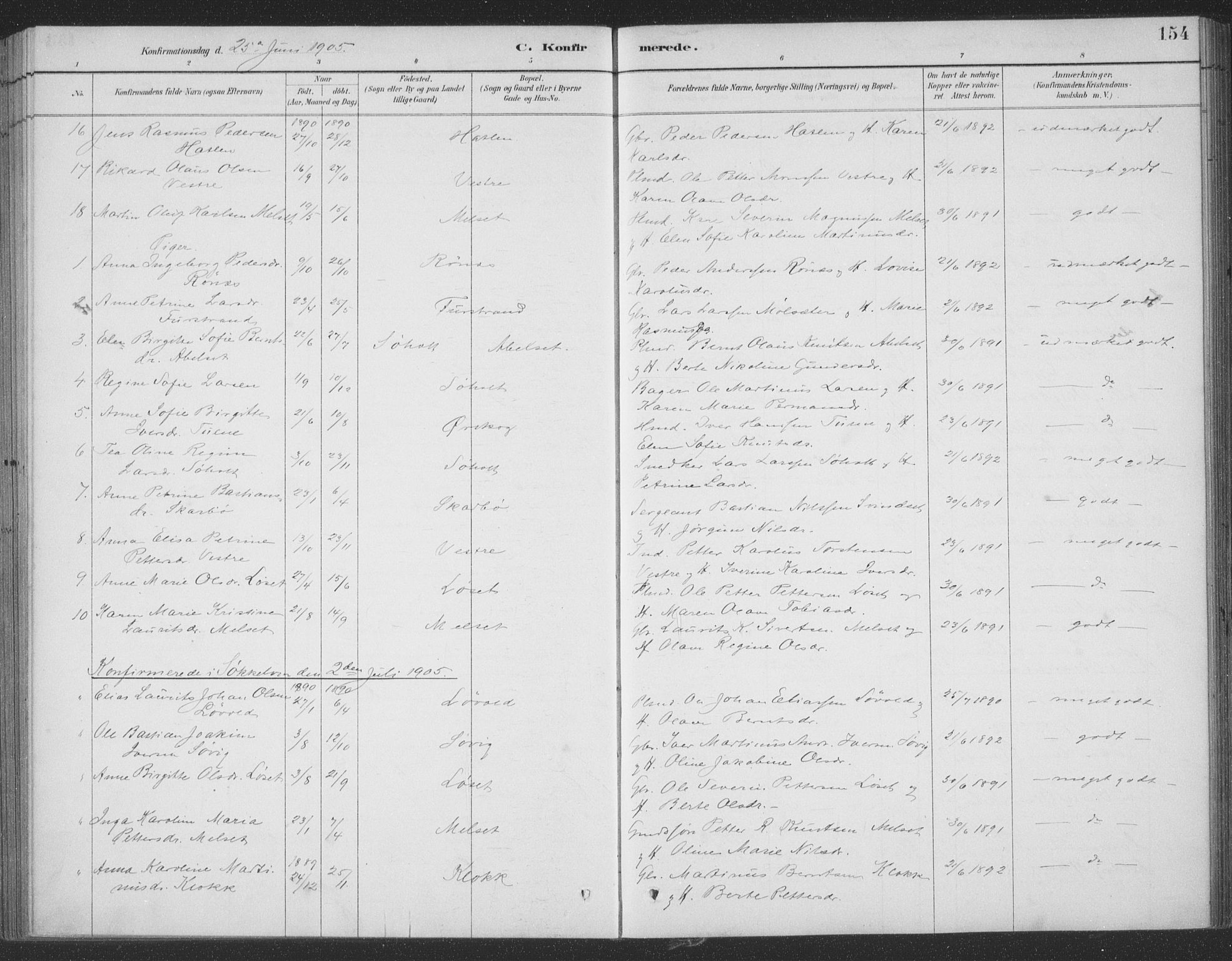 Ministerialprotokoller, klokkerbøker og fødselsregistre - Møre og Romsdal, SAT/A-1454/522/L0316: Ministerialbok nr. 522A11, 1890-1911, s. 154