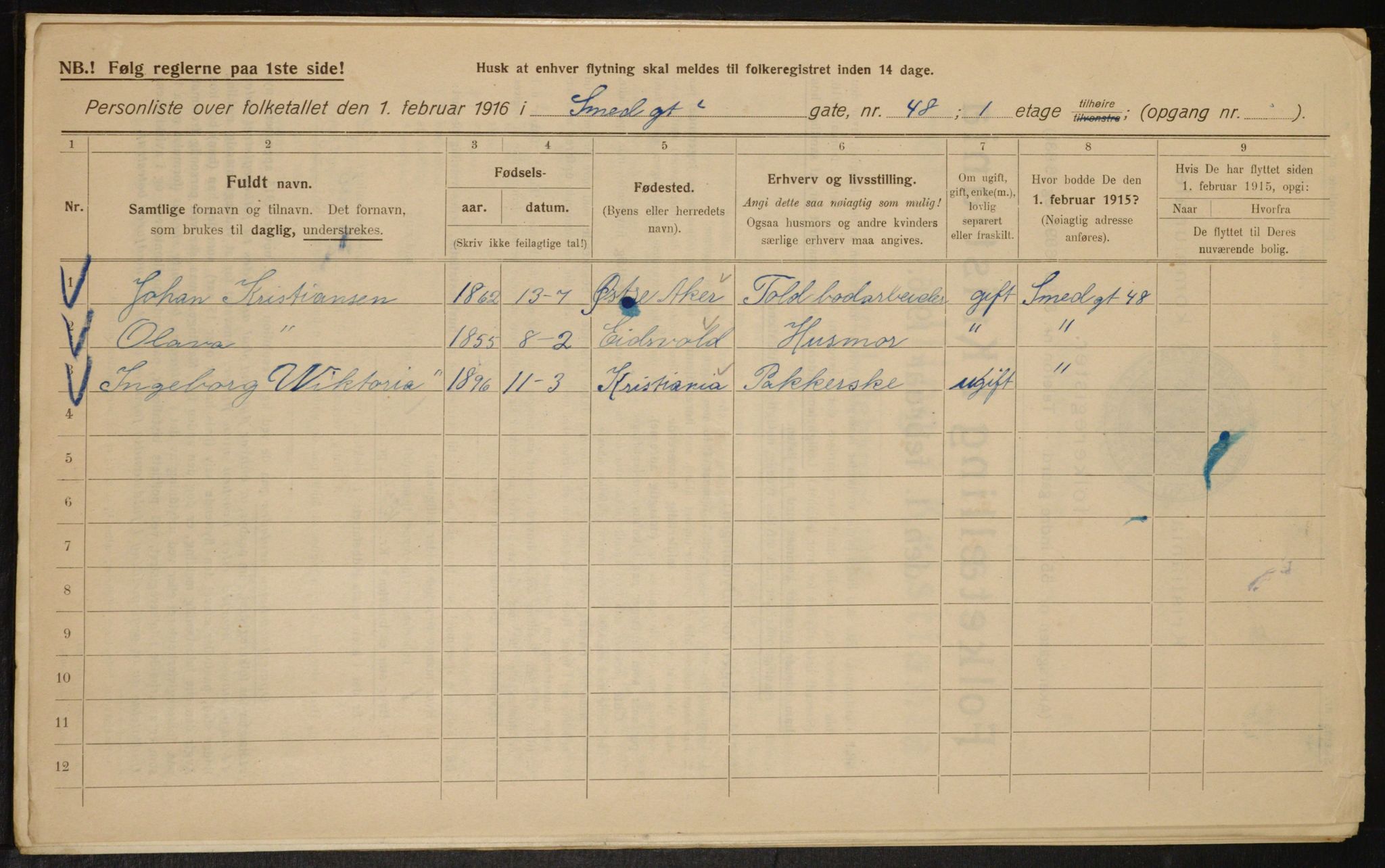 OBA, Kommunal folketelling 1.2.1916 for Kristiania, 1916, s. 100141