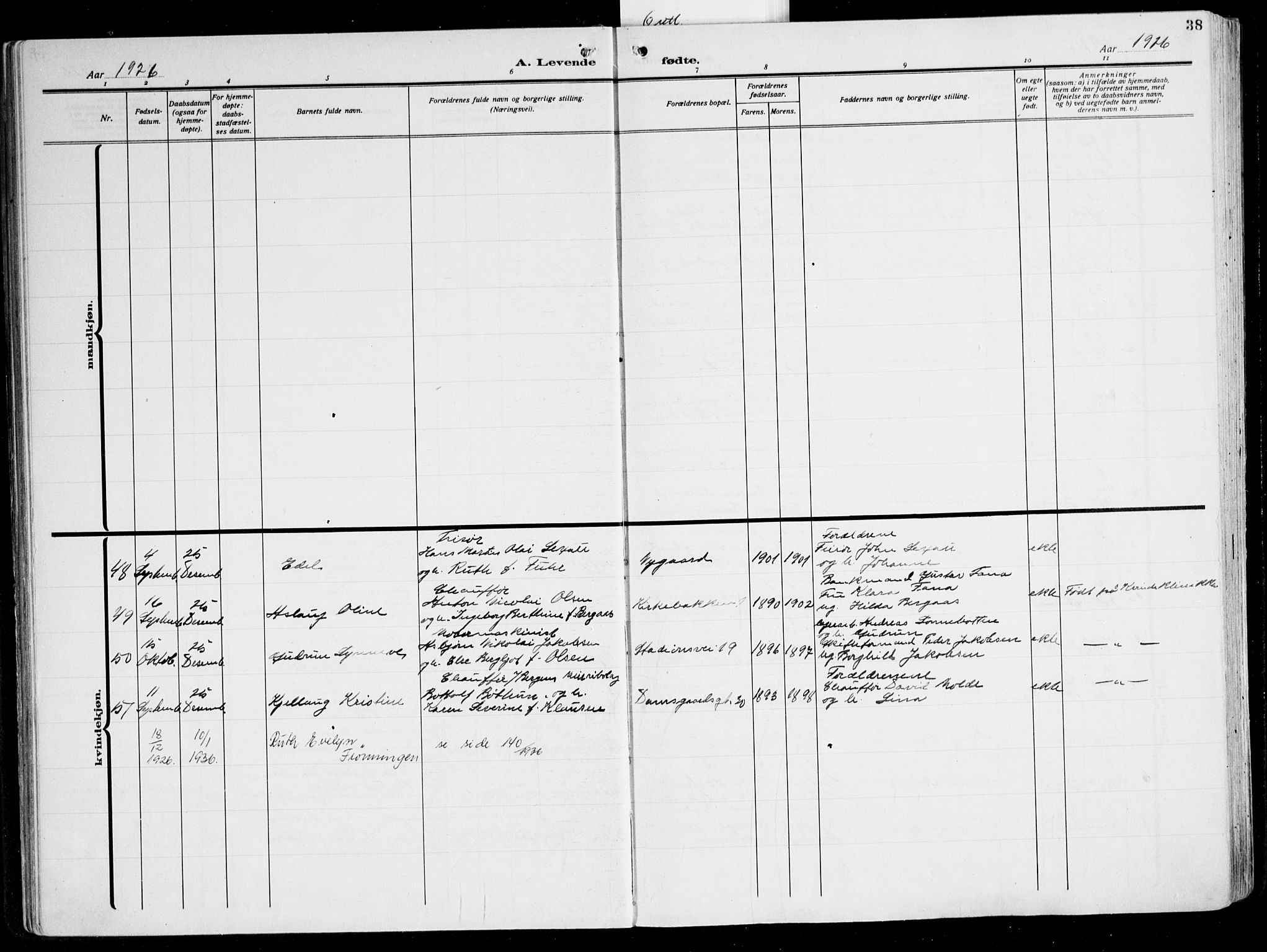 Laksevåg Sokneprestembete, AV/SAB-A-76501/H/Ha/Hab/Haba: Klokkerbok nr. A 7, 1923-1945, s. 38