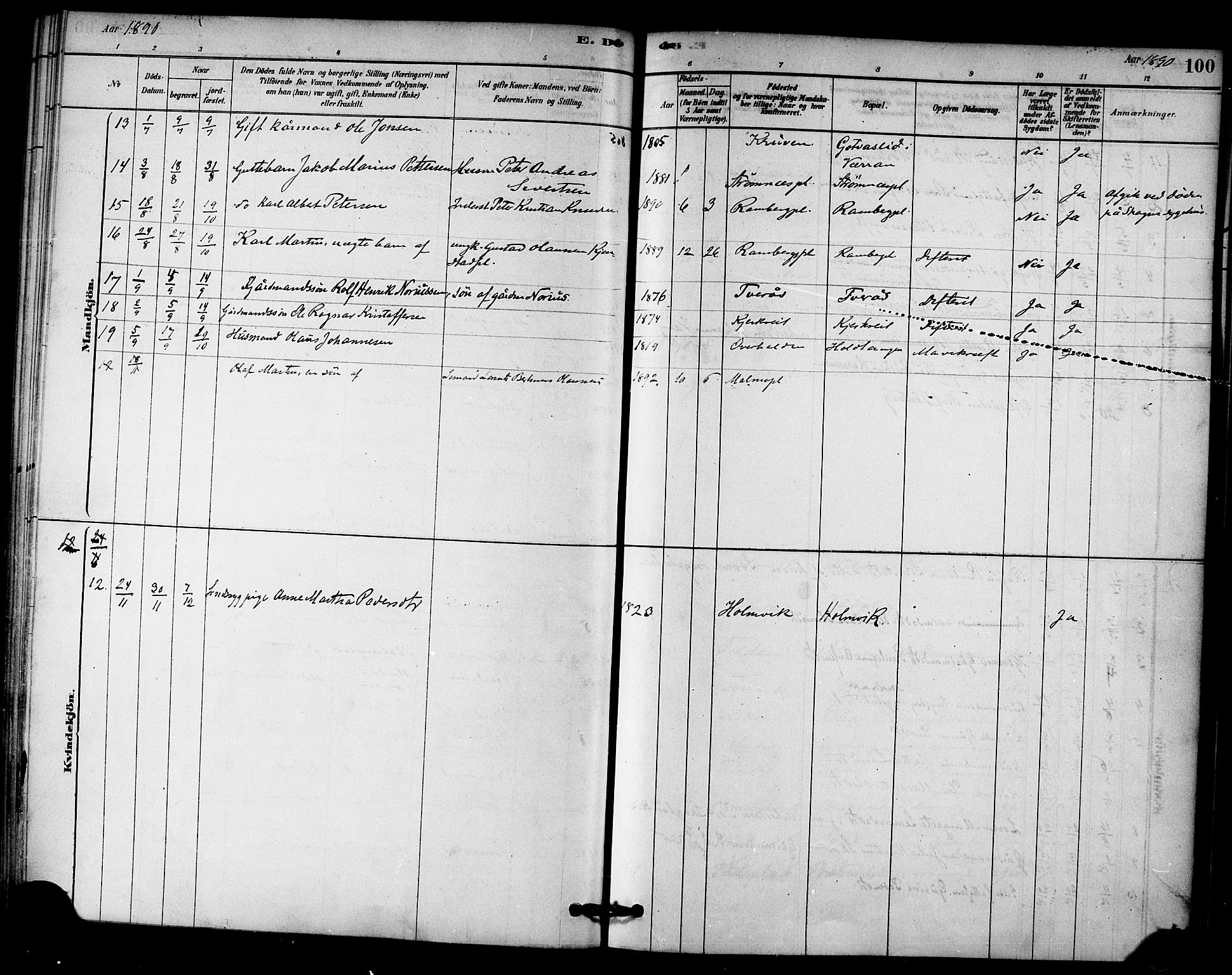 Ministerialprotokoller, klokkerbøker og fødselsregistre - Nord-Trøndelag, SAT/A-1458/745/L0429: Ministerialbok nr. 745A01, 1878-1894, s. 100