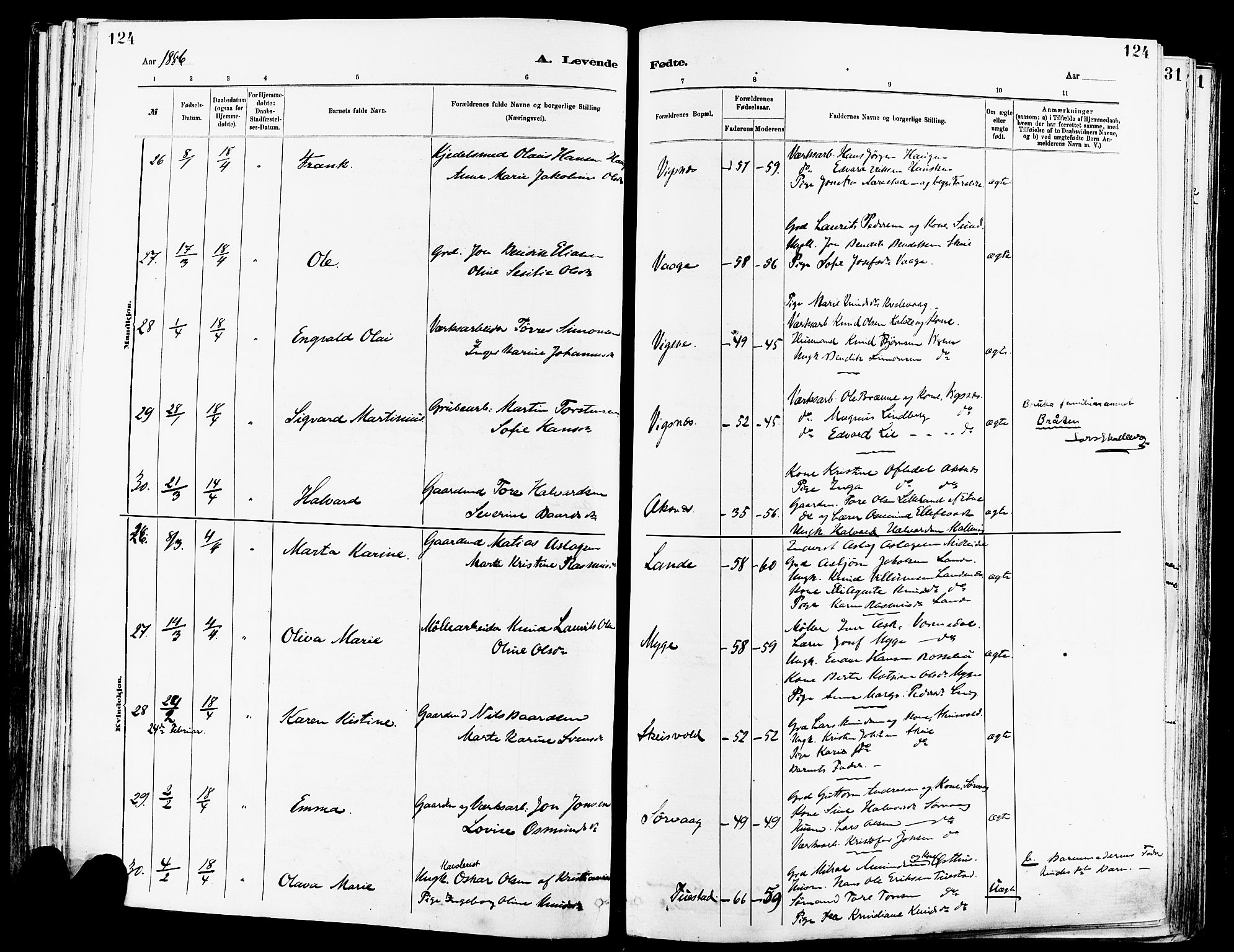 Avaldsnes sokneprestkontor, AV/SAST-A -101851/H/Ha/Haa/L0014: Ministerialbok nr. A 14, 1880-1889, s. 124