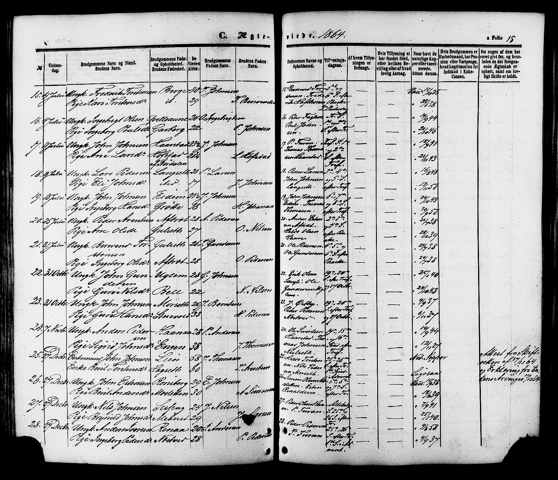 Ministerialprotokoller, klokkerbøker og fødselsregistre - Sør-Trøndelag, SAT/A-1456/695/L1147: Ministerialbok nr. 695A07, 1860-1877, s. 15