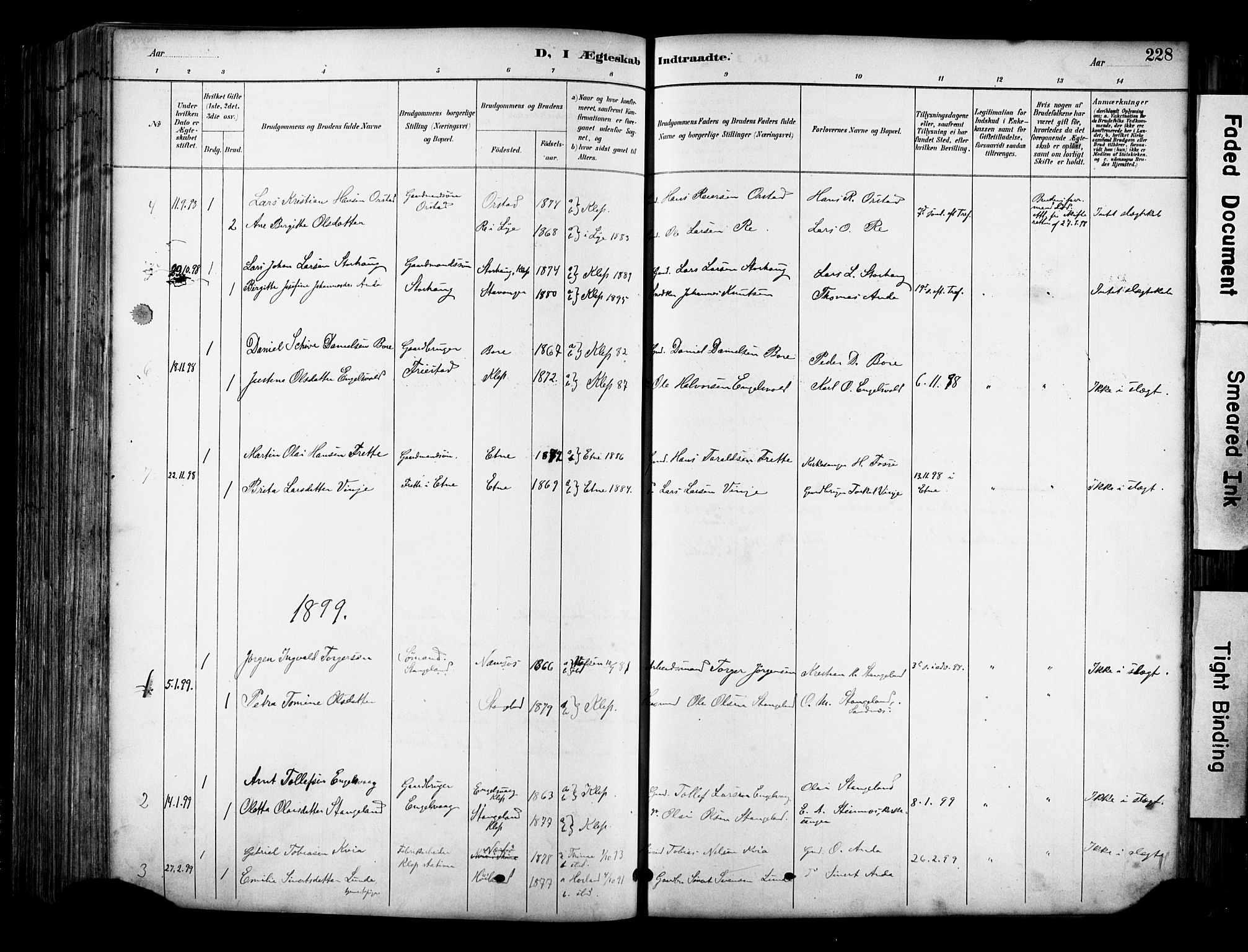 Klepp sokneprestkontor, AV/SAST-A-101803/001/30/300BA/L0009: Ministerialbok nr. A 7, 1886-1915, s. 228