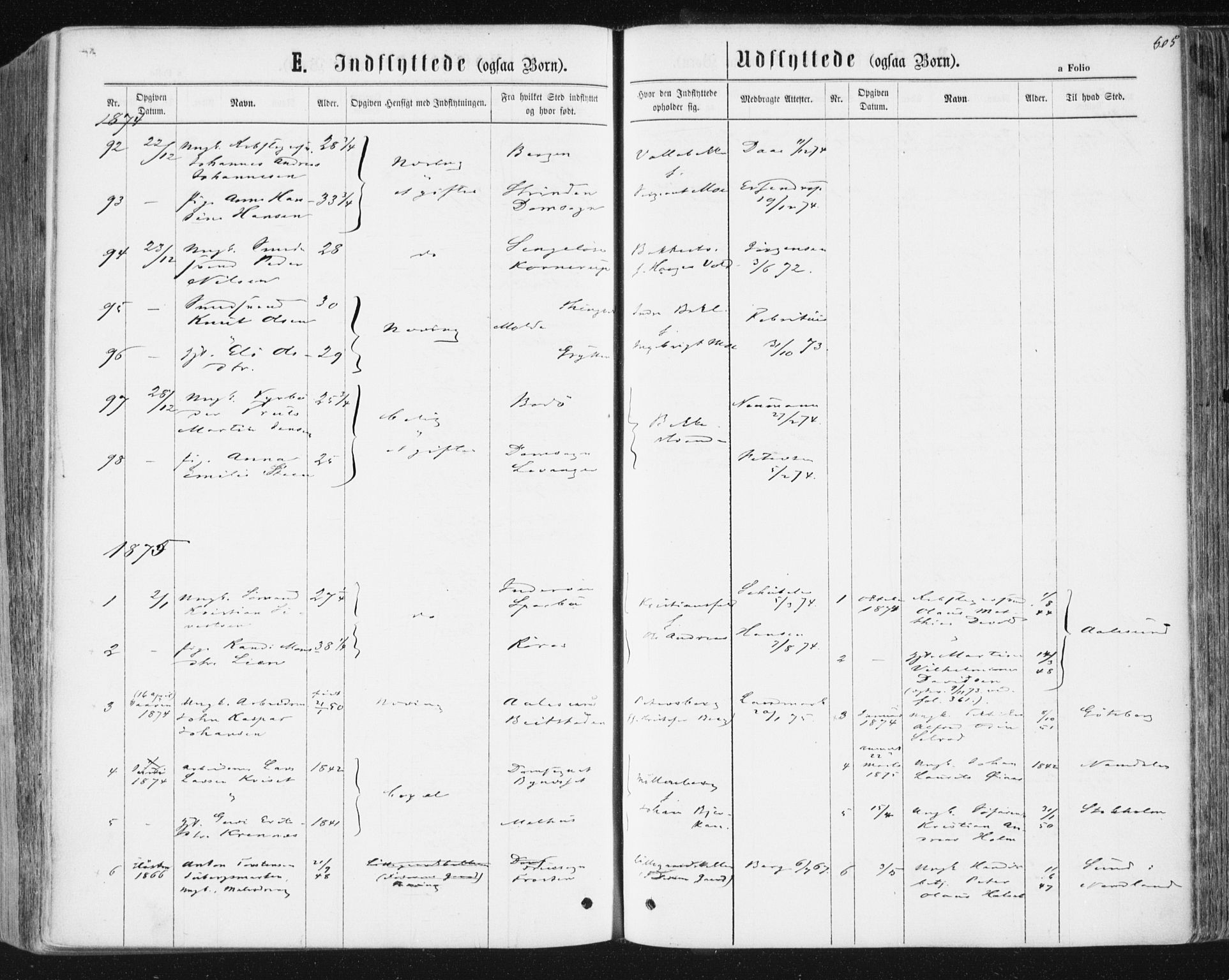 Ministerialprotokoller, klokkerbøker og fødselsregistre - Sør-Trøndelag, AV/SAT-A-1456/604/L0186: Ministerialbok nr. 604A07, 1866-1877, s. 605