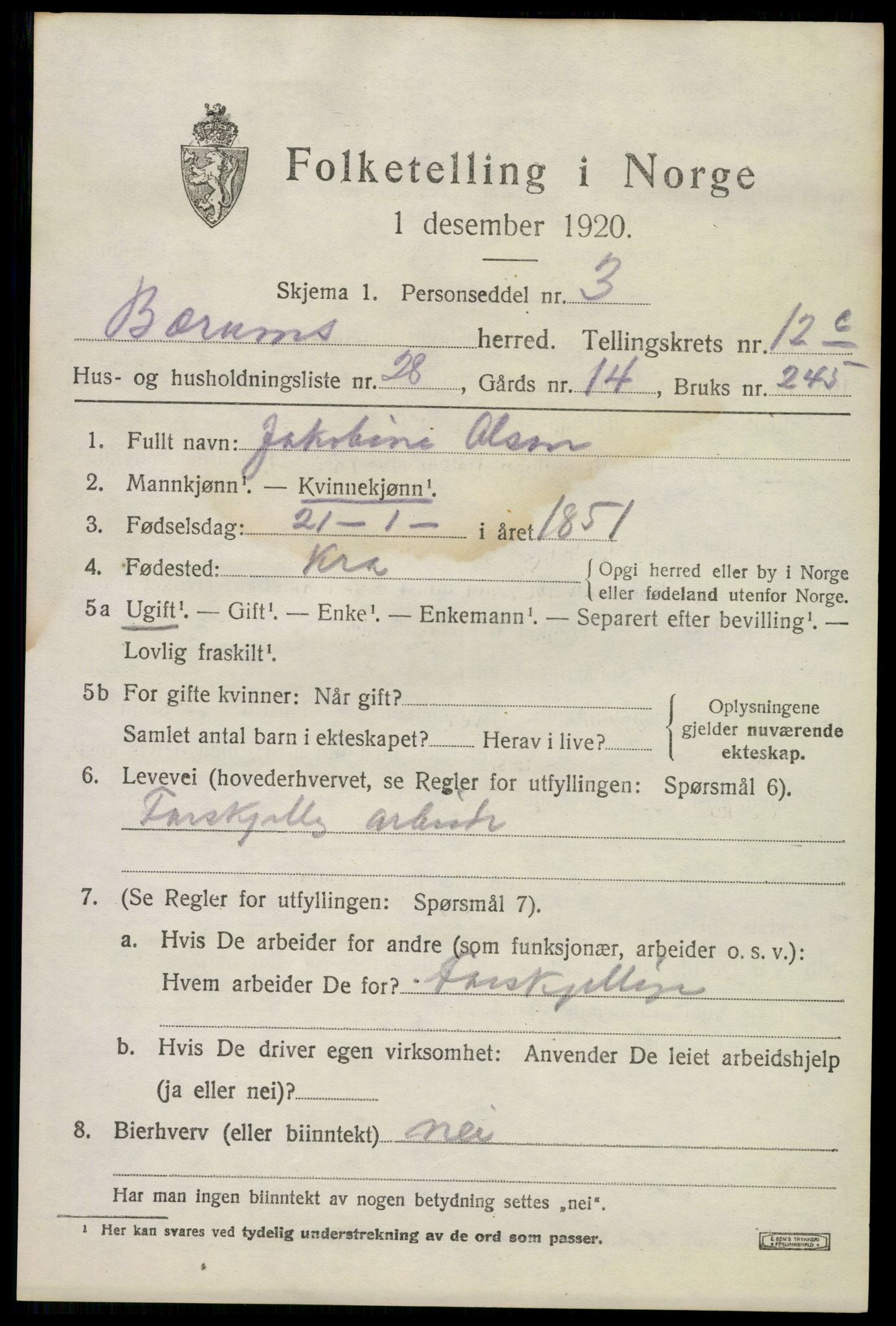 SAO, Folketelling 1920 for 0219 Bærum herred, 1920, s. 29914