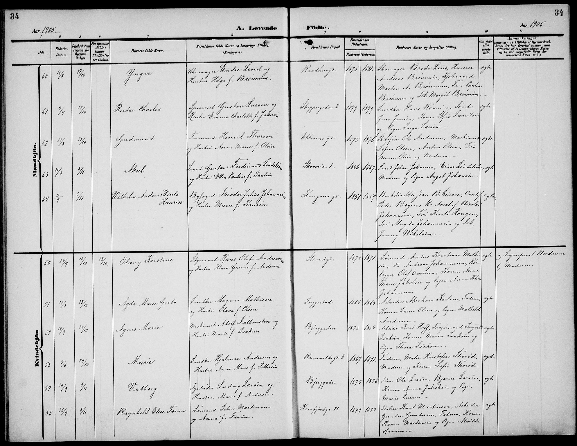 Sandefjord kirkebøker, AV/SAKO-A-315/G/Ga/L0003: Klokkerbok nr. 3, 1903-1920, s. 34