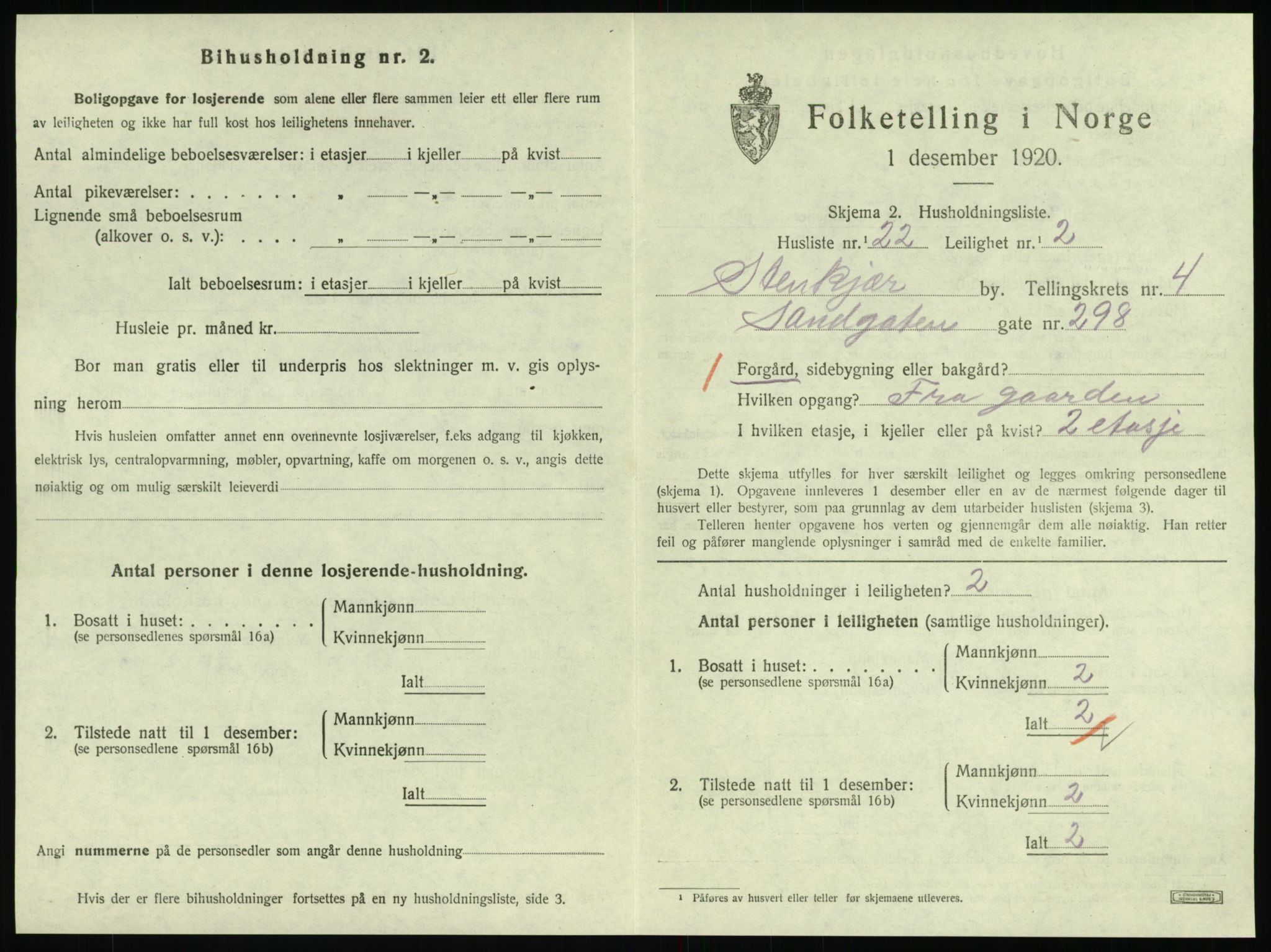 SAT, Folketelling 1920 for 1702 Steinkjer ladested, 1920, s. 2212