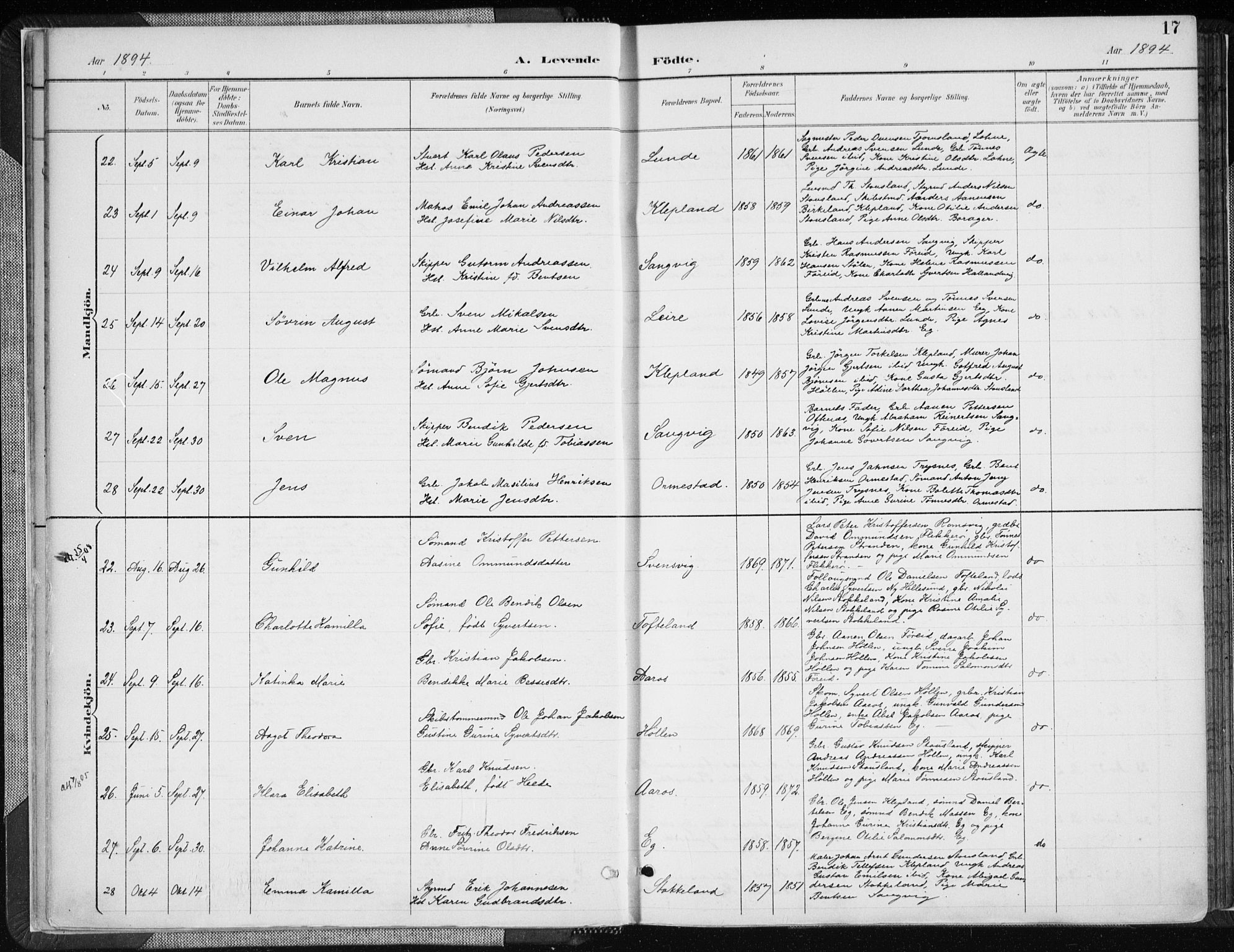 Søgne sokneprestkontor, AV/SAK-1111-0037/F/Fa/Fab/L0013: Ministerialbok nr. A 13, 1892-1911, s. 17