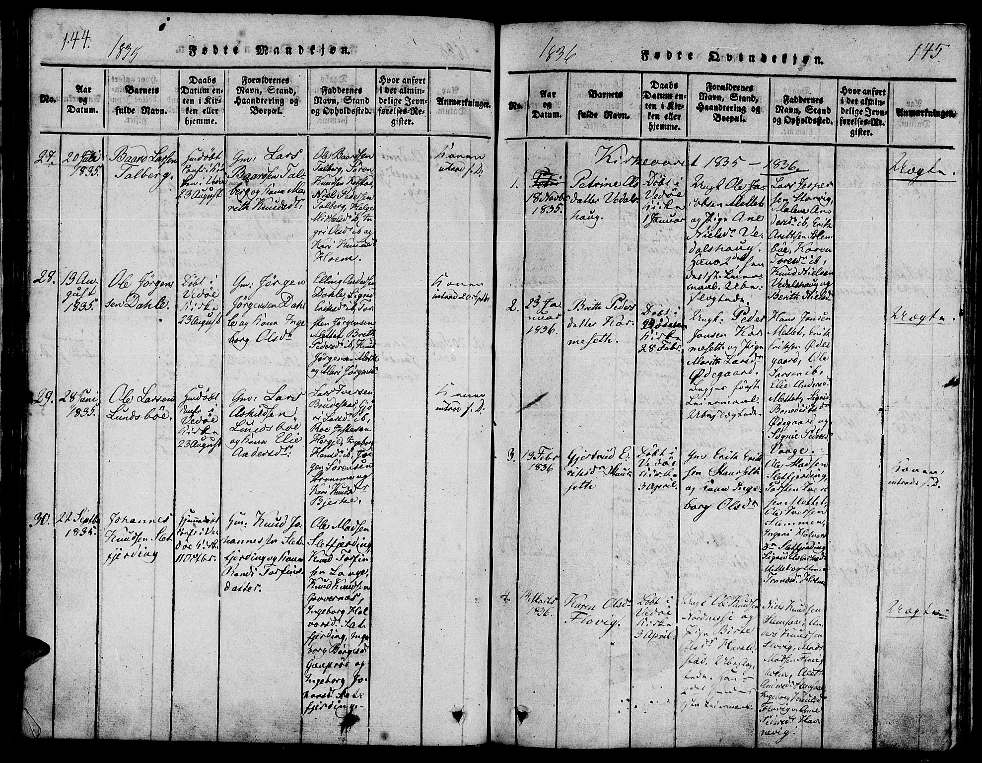 Ministerialprotokoller, klokkerbøker og fødselsregistre - Møre og Romsdal, SAT/A-1454/547/L0602: Ministerialbok nr. 547A04, 1818-1845, s. 144-145