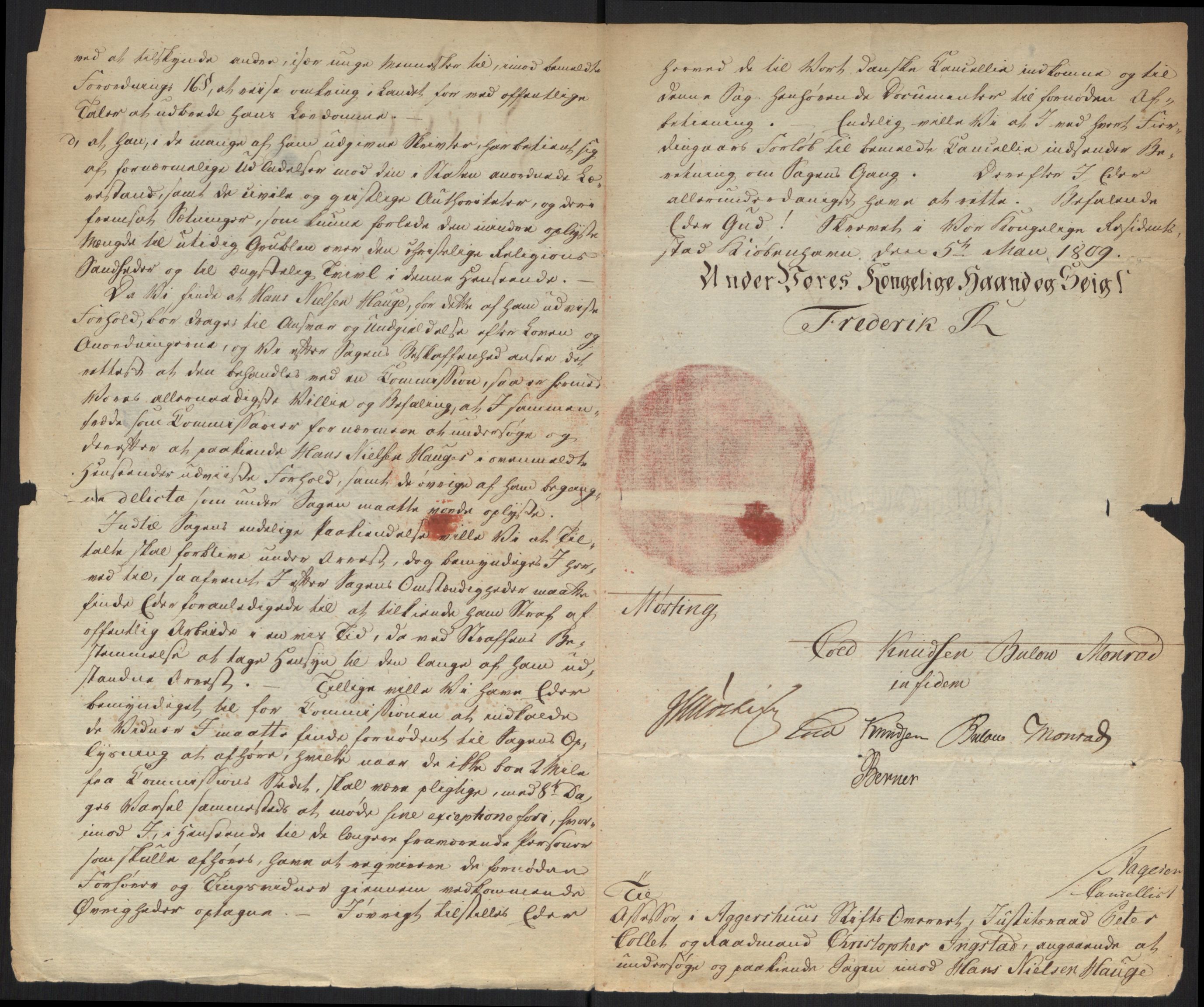 Justisdepartementet, Kommisjon i saken mot Hans Nielsen Hauge 1804, AV/RA-S-1151/D/L0001: Hans Nielsen Hauges sak, 1804-1813