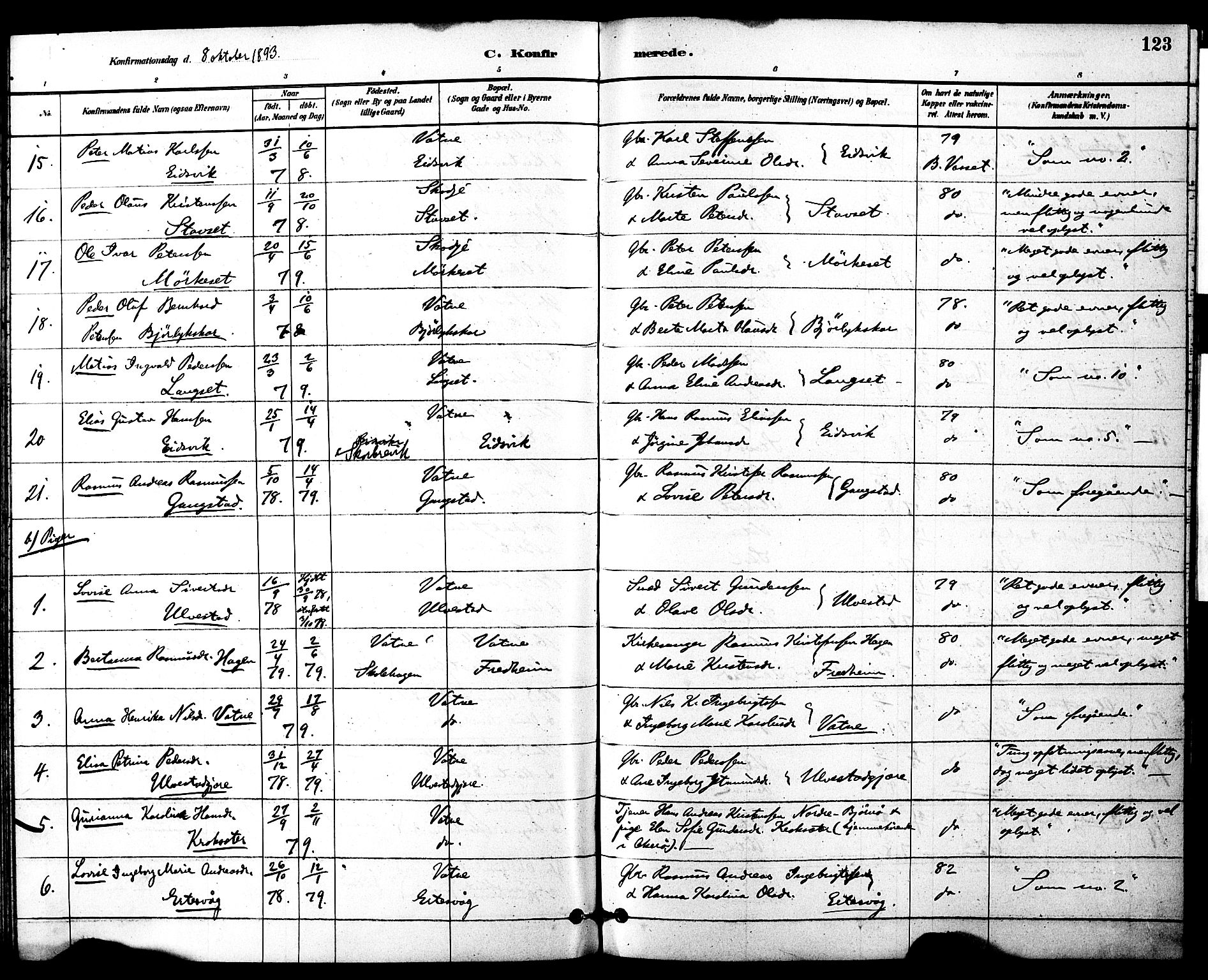 Ministerialprotokoller, klokkerbøker og fødselsregistre - Møre og Romsdal, AV/SAT-A-1454/525/L0374: Ministerialbok nr. 525A04, 1880-1899, s. 123