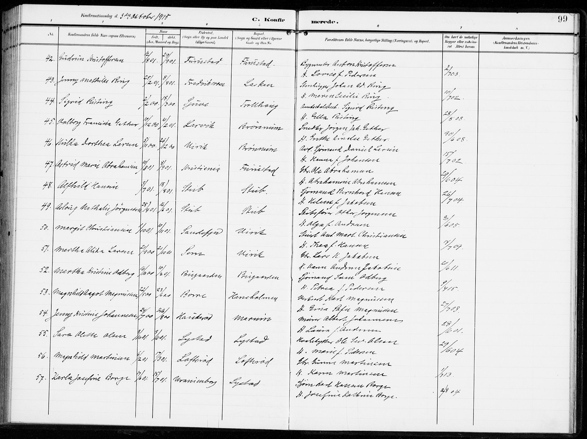 Sandar kirkebøker, AV/SAKO-A-243/F/Fa/L0017: Ministerialbok nr. 17, 1907-1917, s. 99