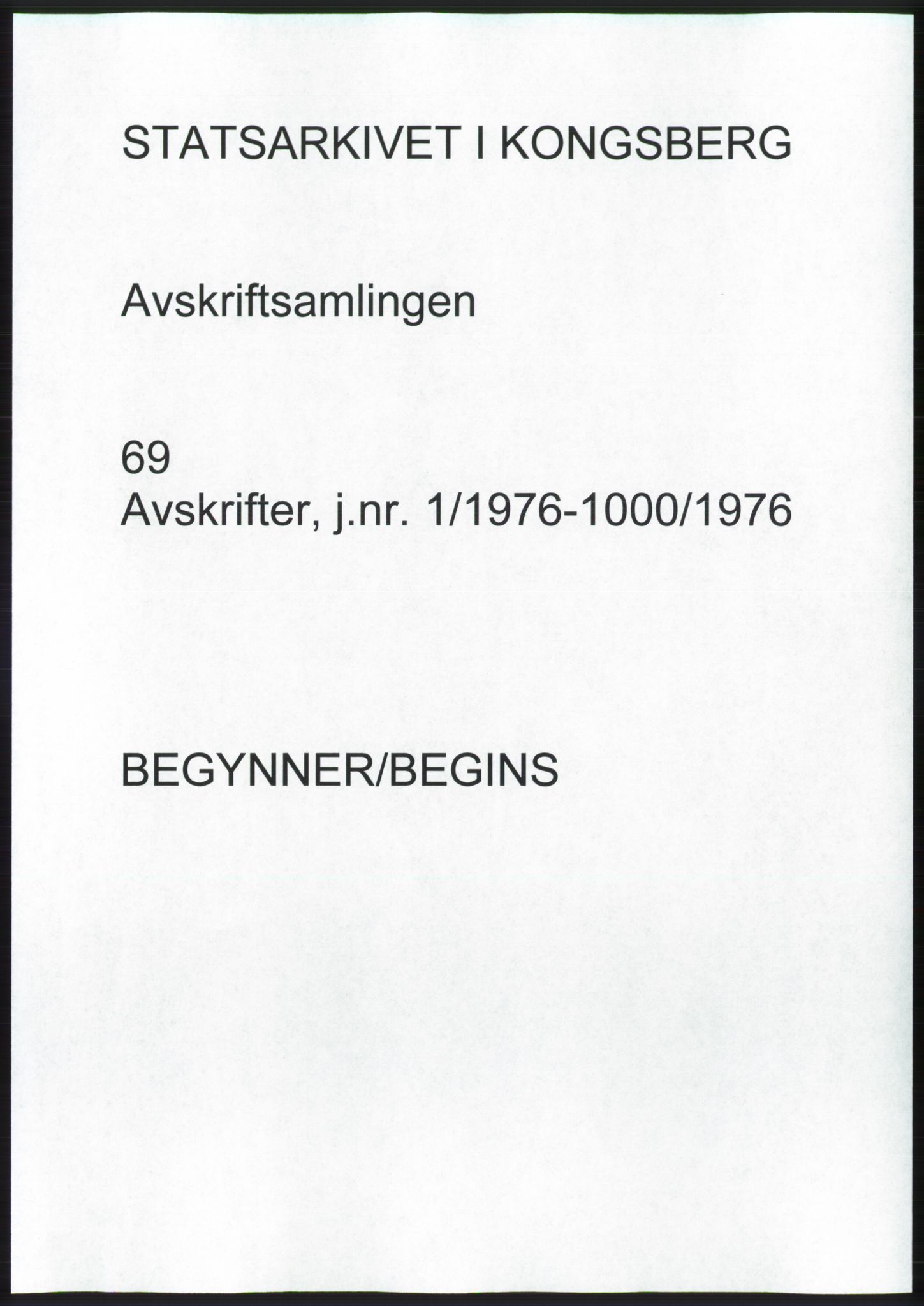 Statsarkivet i Kongsberg, SAKO/A-0001, 1976, s. 1