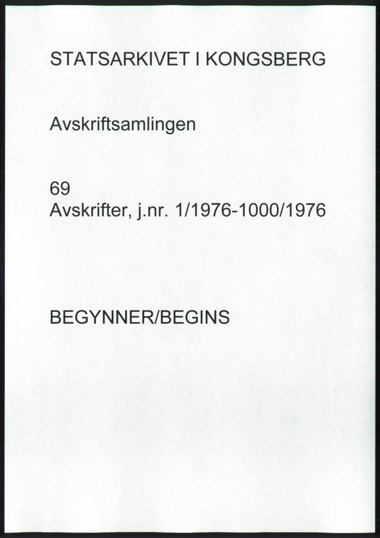 Statsarkivet i Kongsberg, AV/SAKO-A-0001, 1976, s. 1