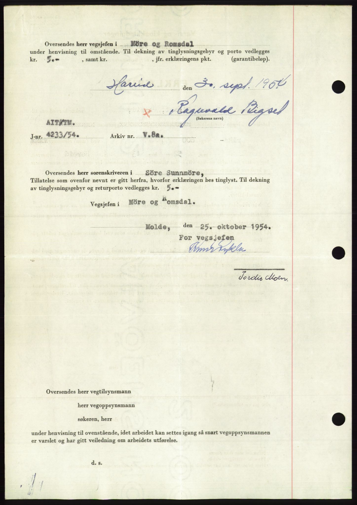 Søre Sunnmøre sorenskriveri, AV/SAT-A-4122/1/2/2C/L0099: Pantebok nr. 25A, 1954-1954, Dagboknr: 2830/1954