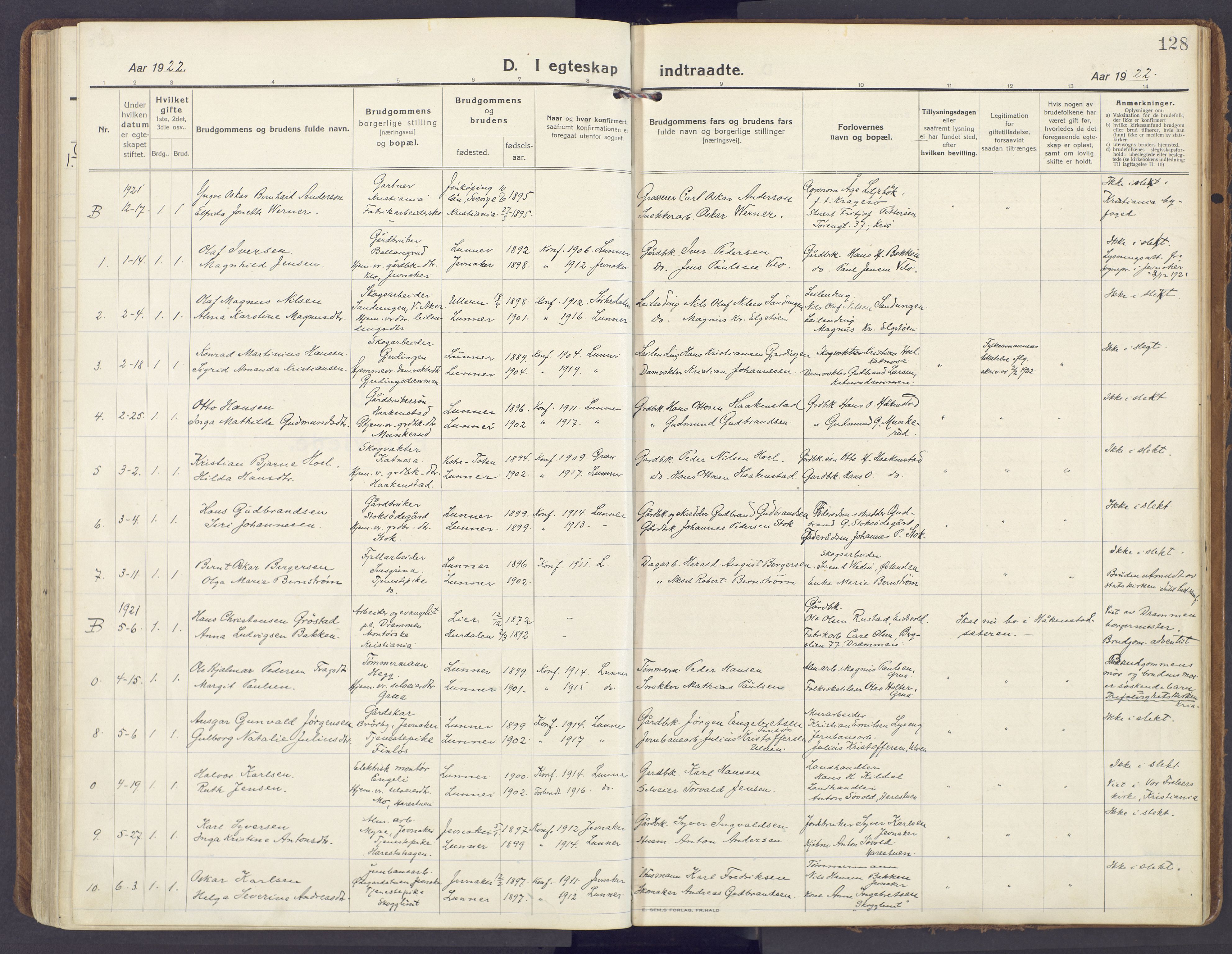 Lunner prestekontor, SAH/PREST-118/H/Ha/Haa/L0002: Ministerialbok nr. 2, 1922-1931, s. 128