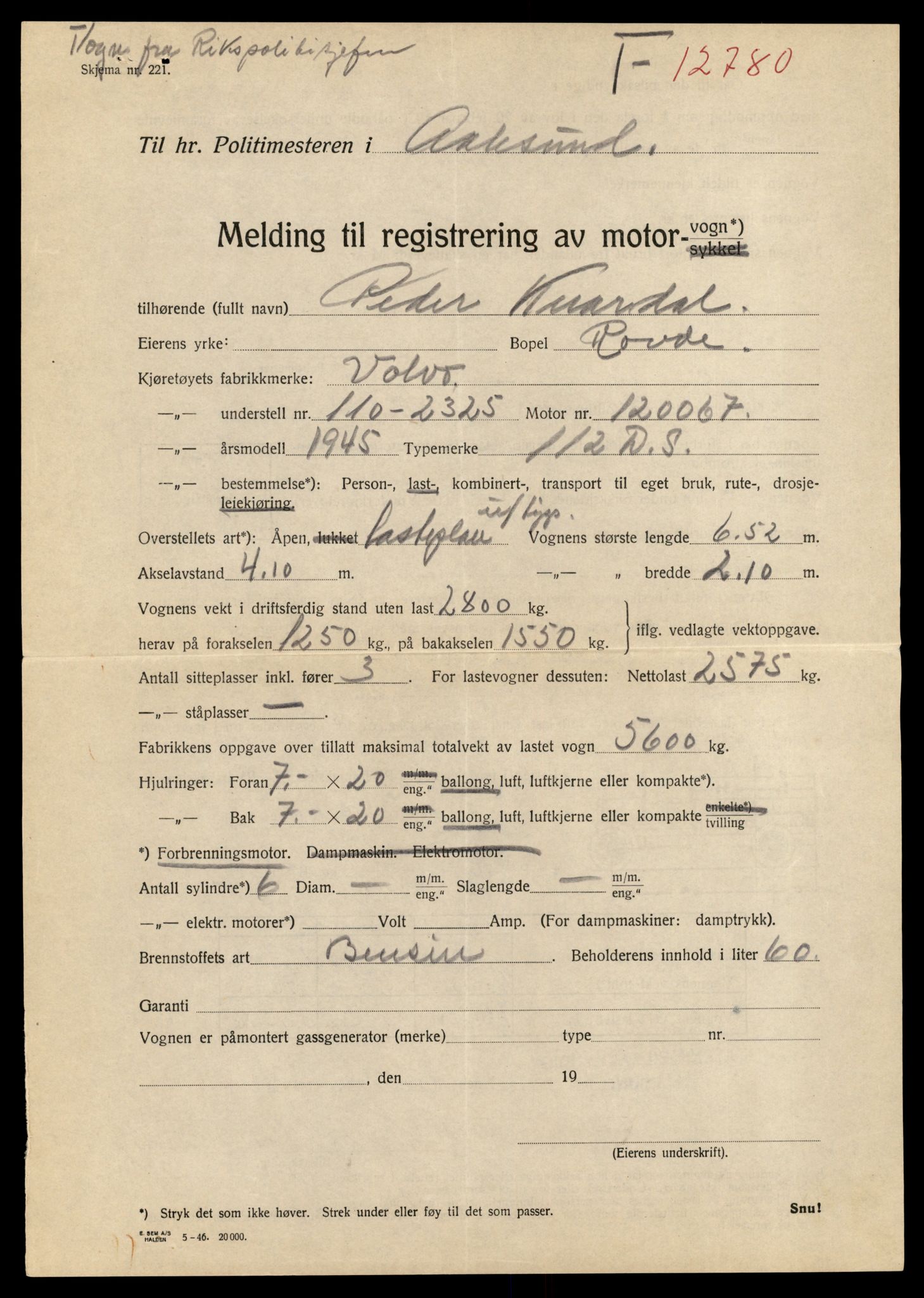 Møre og Romsdal vegkontor - Ålesund trafikkstasjon, AV/SAT-A-4099/F/Fe/L0035: Registreringskort for kjøretøy T 12653 - T 12829, 1927-1998, s. 2112