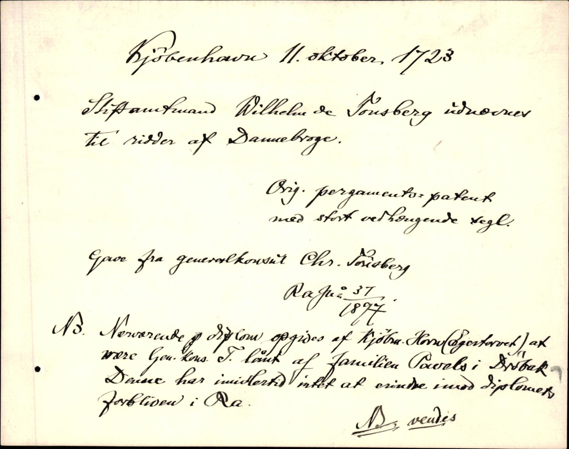 Riksarkivets diplomsamling, AV/RA-EA-5965/F35/F35d/L0006: Innlånte diplomer, seddelregister, 1691-1858, s. 337