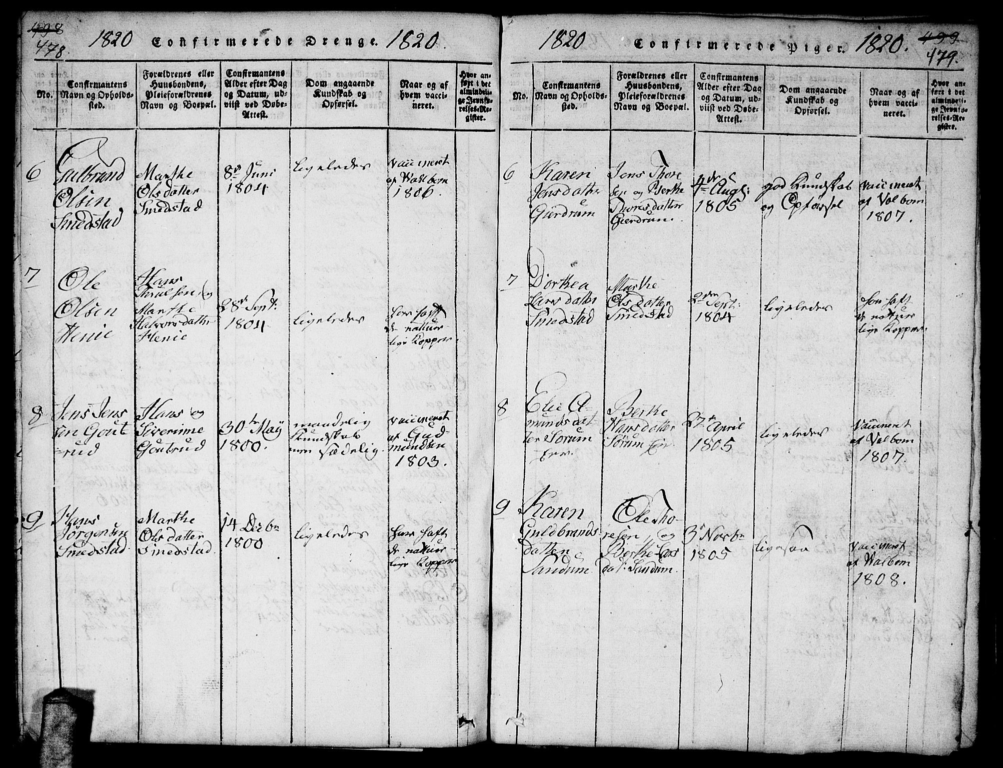 Gjerdrum prestekontor Kirkebøker, SAO/A-10412b/F/Fa/L0004: Ministerialbok nr. I 4, 1816-1836, s. 478-479