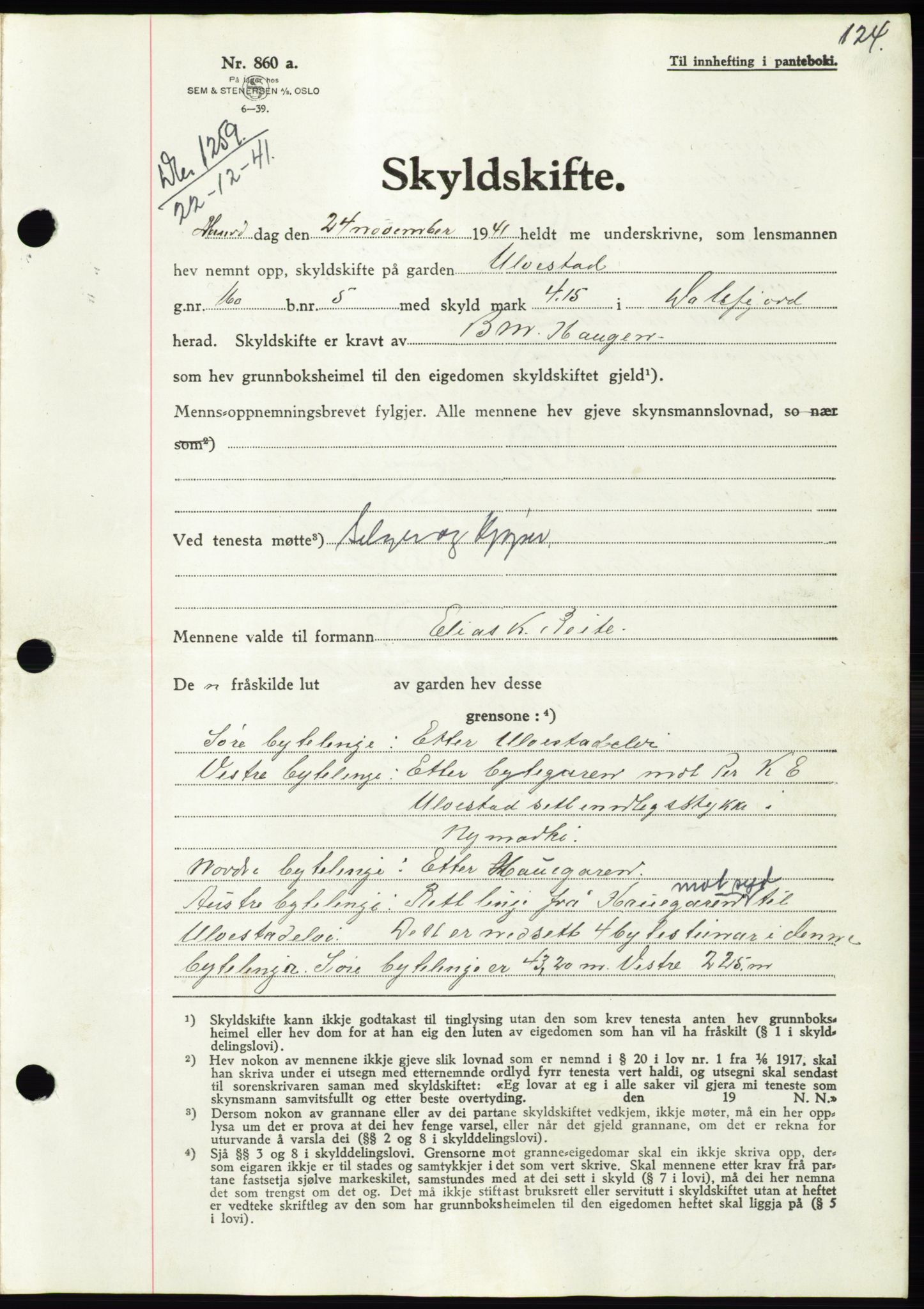 Søre Sunnmøre sorenskriveri, SAT/A-4122/1/2/2C/L0073: Pantebok nr. 67, 1941-1942, Dagboknr: 1259/1941