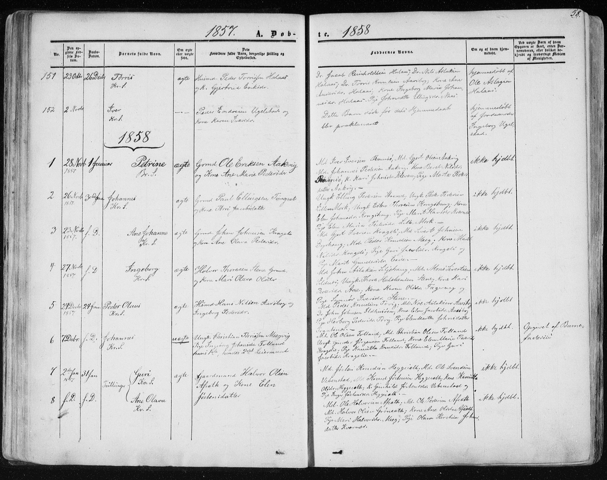Ministerialprotokoller, klokkerbøker og fødselsregistre - Møre og Romsdal, AV/SAT-A-1454/568/L0804: Ministerialbok nr. 568A11, 1854-1868, s. 58