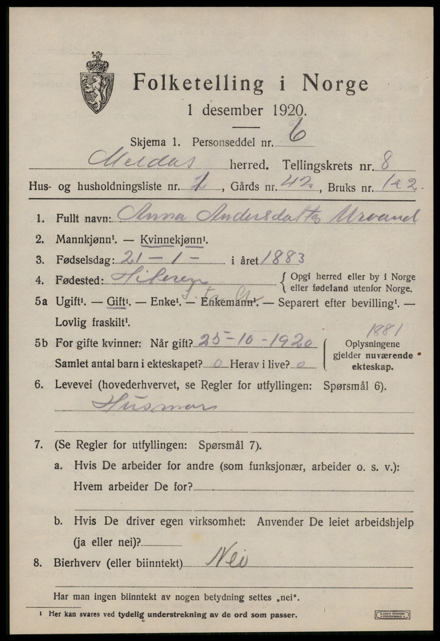 SAT, Folketelling 1920 for 1636 Meldal herred, 1920, s. 7413